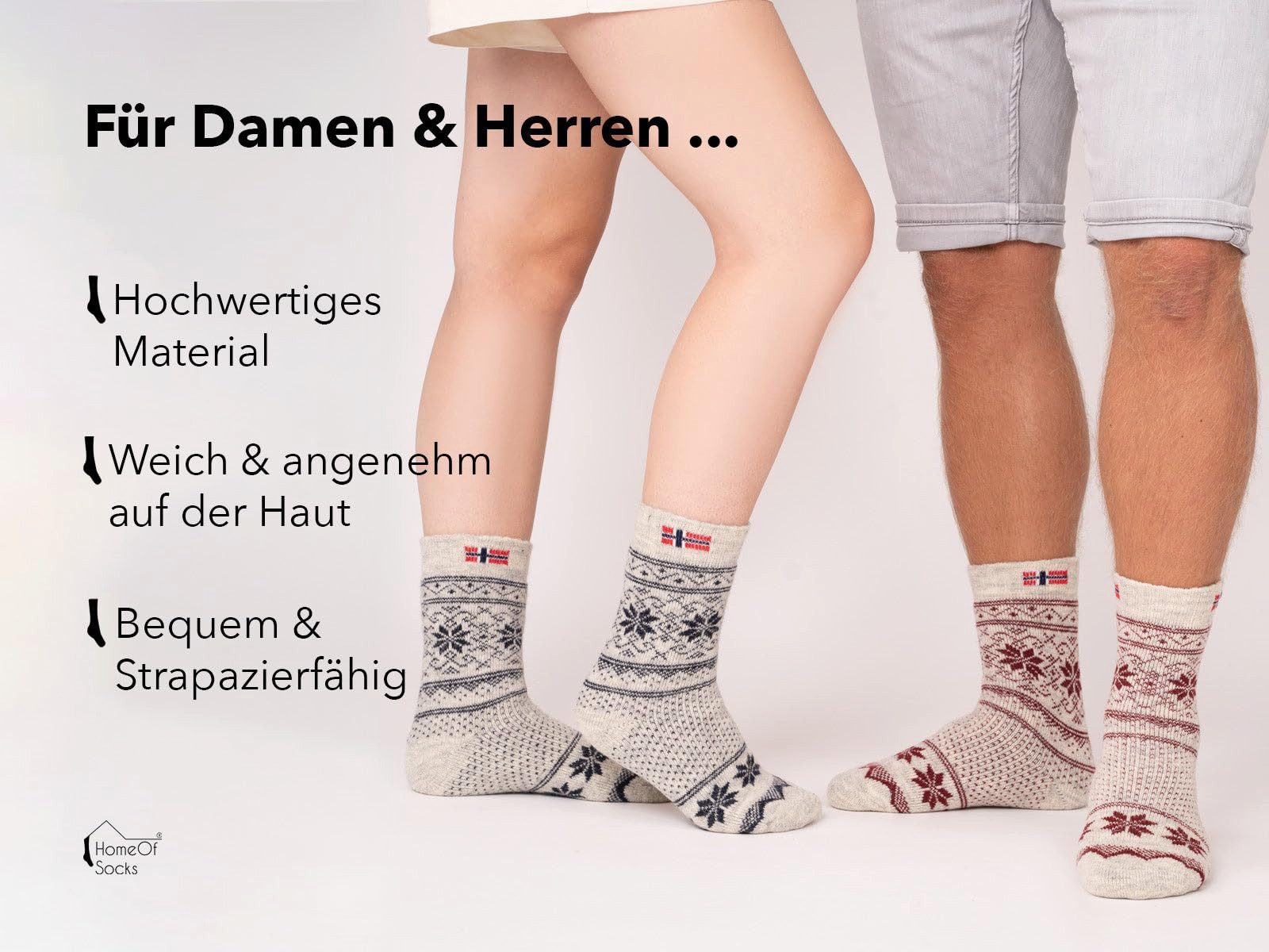 HomeOfSocks Norwegersocken 80% Wollsocken Norwegen Flagge & Norweger Design Dicke Socken Hyggelig Warm 80% Wolle Norwegischem Design