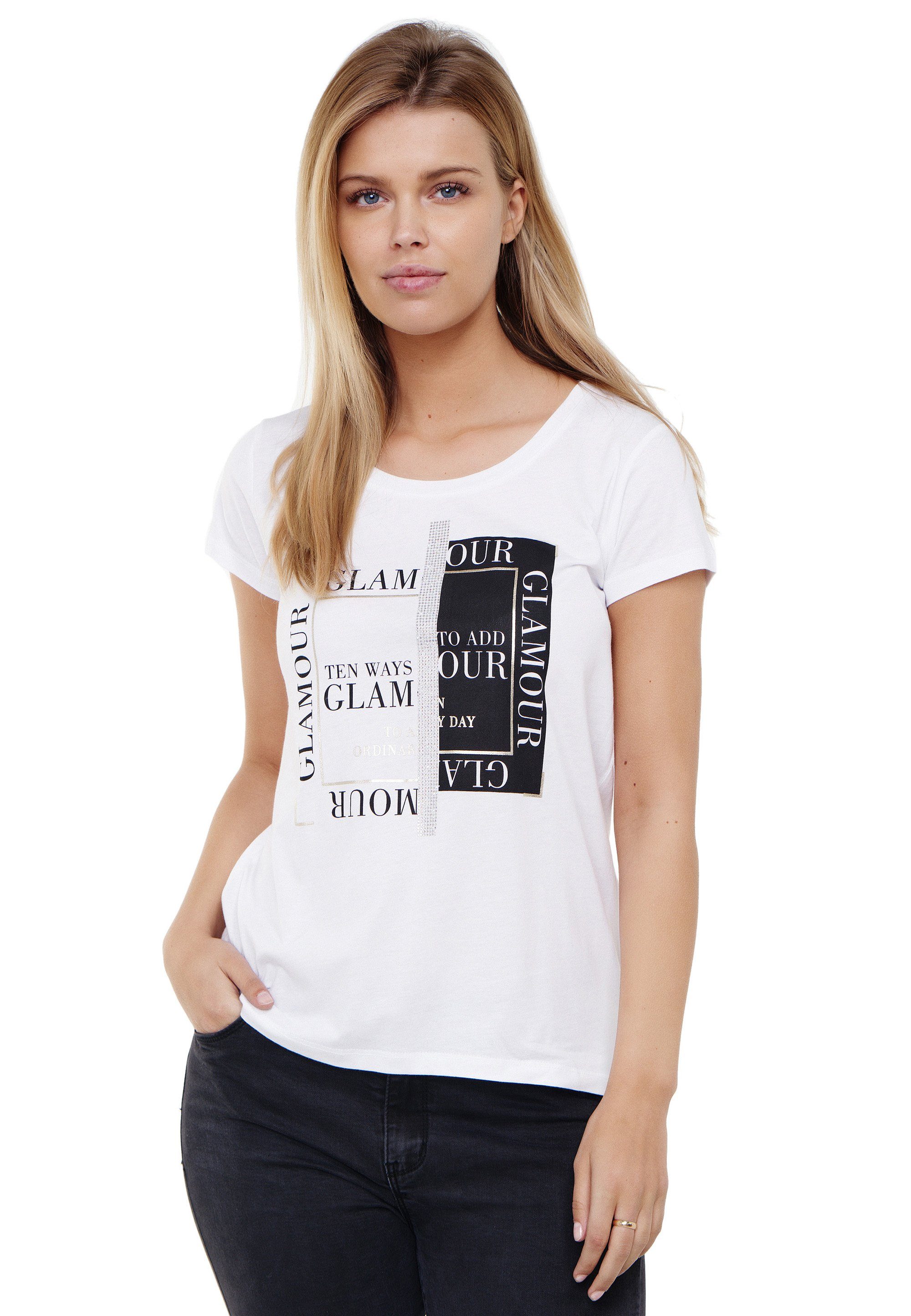 feinem Decay T-Shirt mit modernem und Aus Materialmix mit Modal Brustprint, Baumwolle