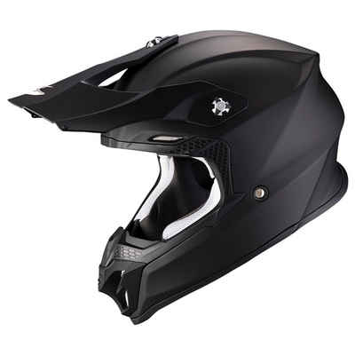 Scorpion Exo Motocrosshelm VX-16 Evo Air schwarz matt, Enduro Adventure Helm aufpumpbare Wangenpolster Damen Herren