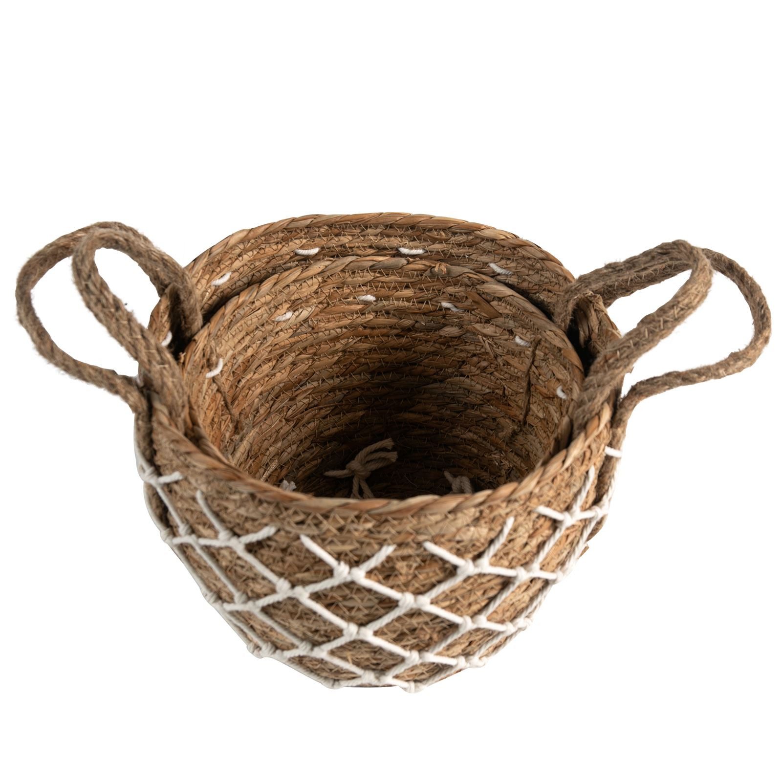 IDIMEX Aufbewahrungskorb TAO (Set), Planzkörbe geflochten mit Boho-Detail 2er Set Natur/Weiß – Bild 4 von 5