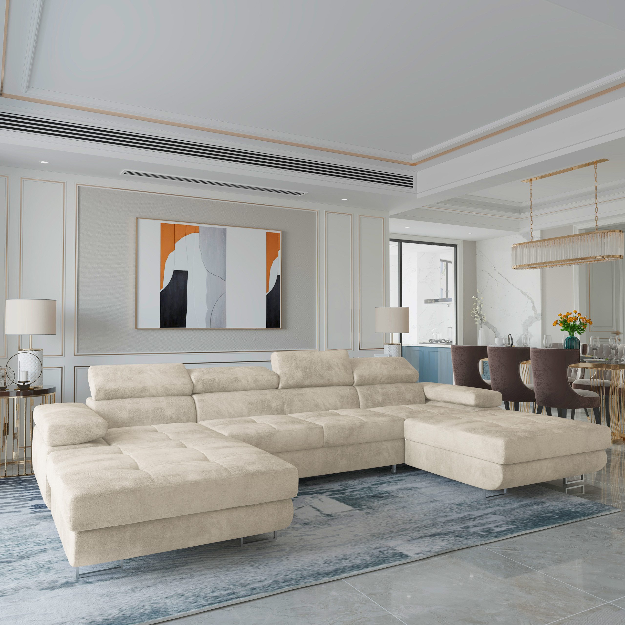 Masseno Ecksofa LYKKE mit Schlaffunktion U-Form, Sofa mit Bettkasten