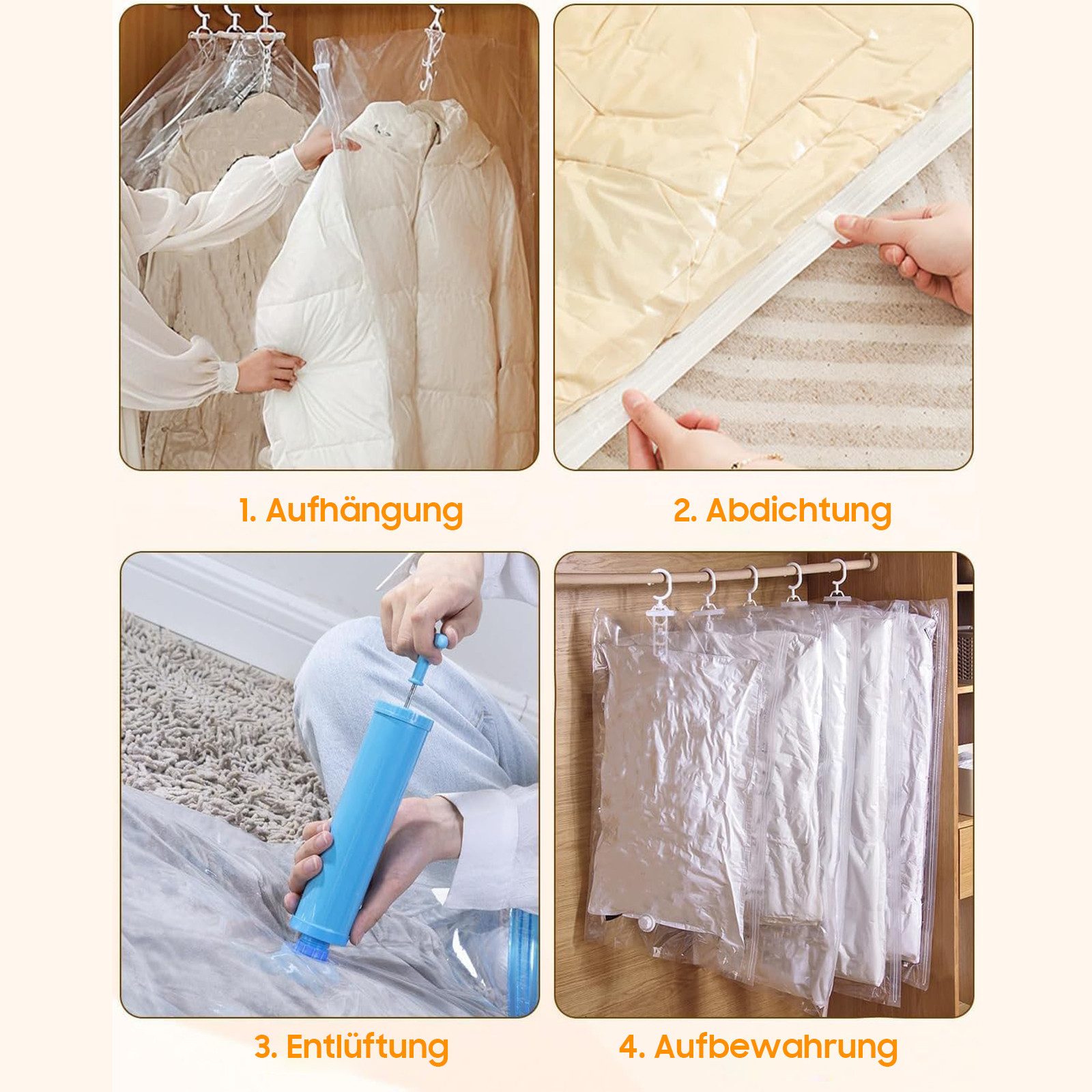 AIMAX Vakuumbehälter Aufbewahrungstasche Hängende Vakuumbeutel Kleidersack Vakuum, (Set, 4 St) Vakuumbeutel für Kleidung, platzsparend im Kleiderschrank – Bild 3 von 5