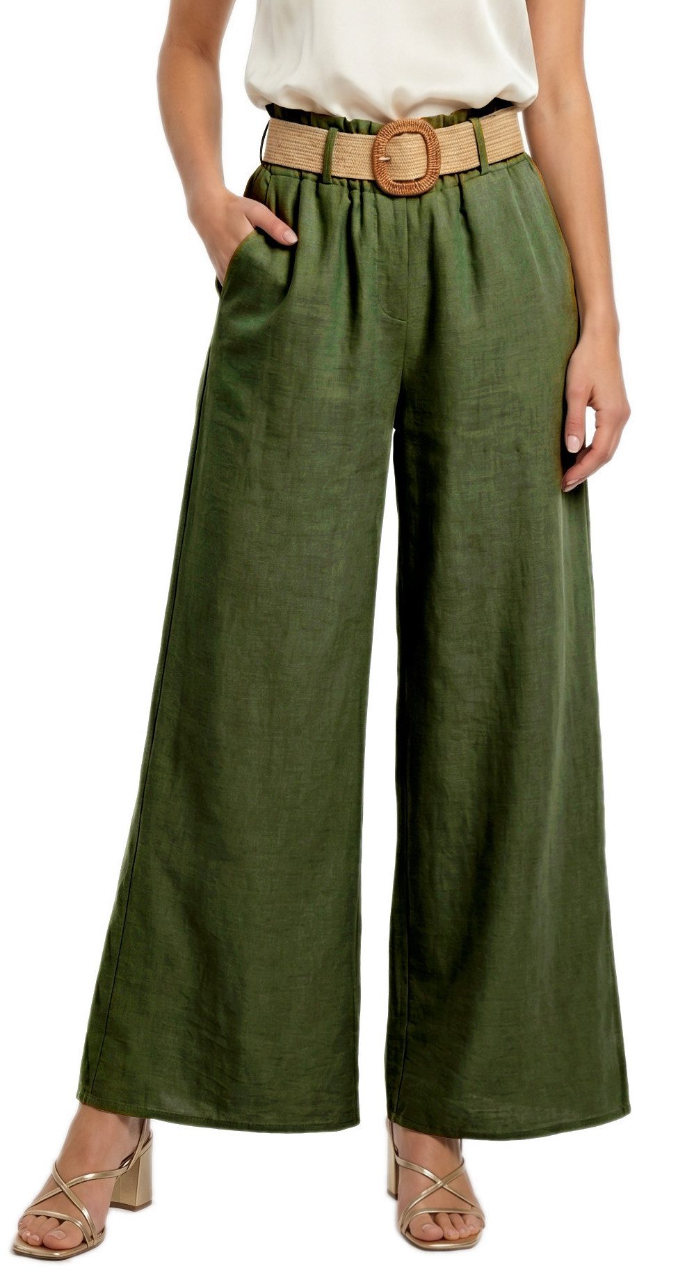 dy_mode Palazzohose Damen High Waist Palazzohose Weitbein Hose Schlupfhose Sommer Strand in Unifarbe, High Waist, mit elastischem Bund