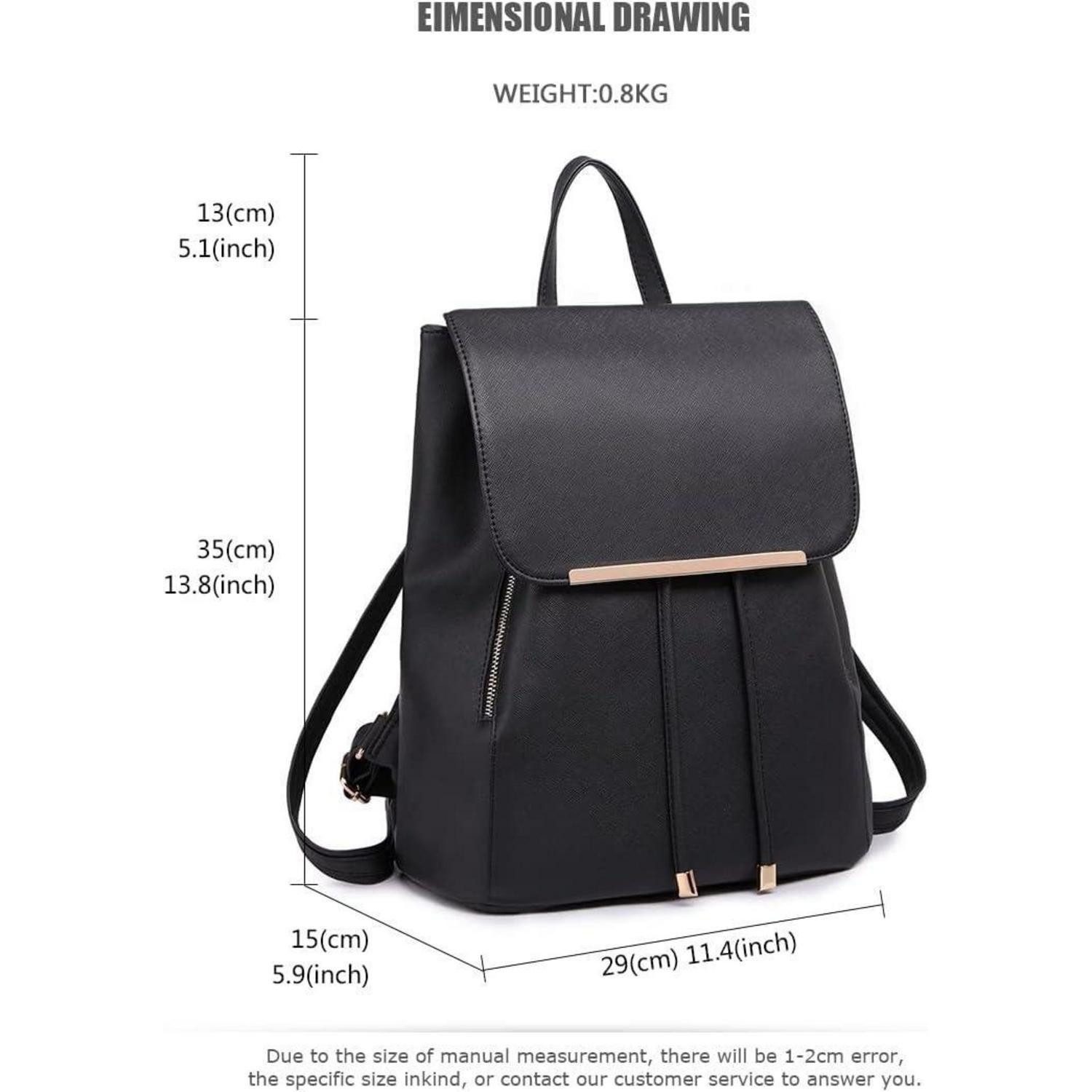 LuxusKollektion Cityrucksack Rucksack Damen Kunstleder Rolltop Tunnelzug Schwarz-set mit Geldbörsen