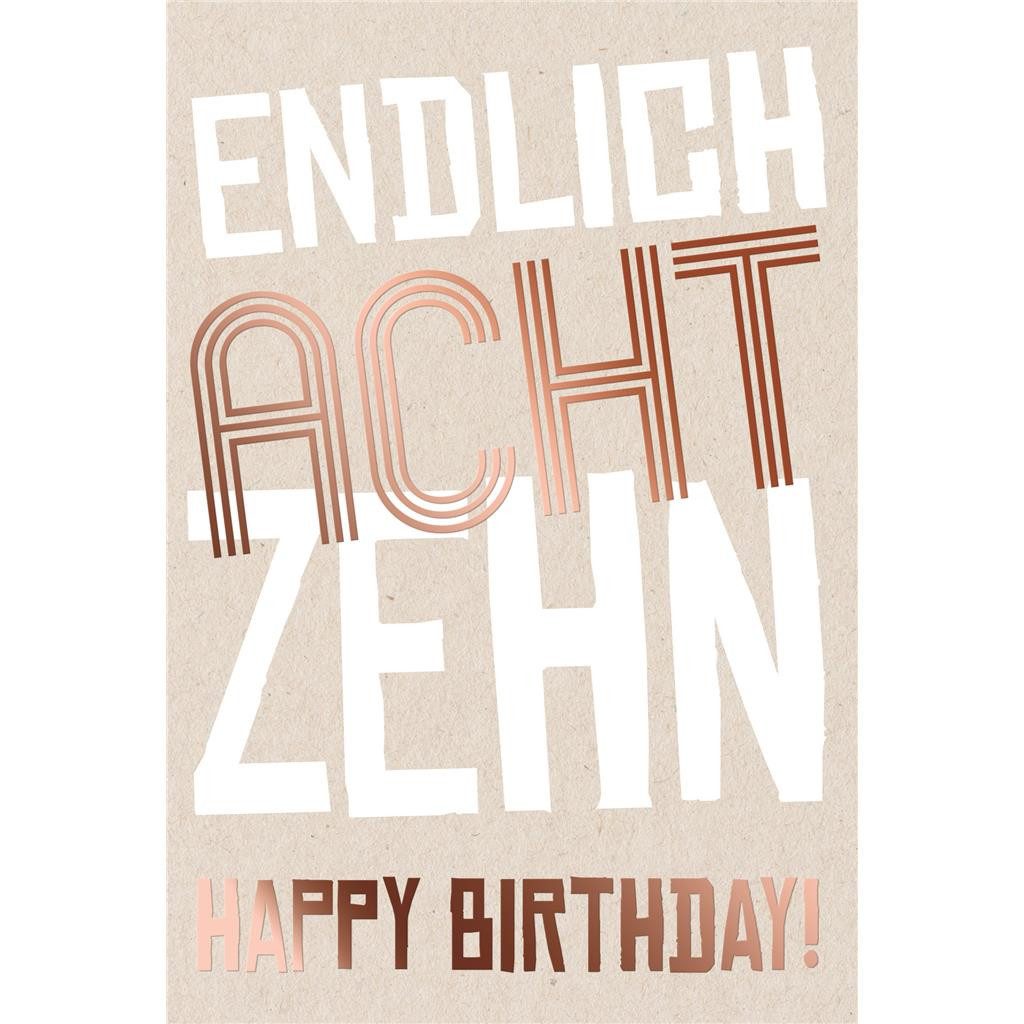 Grußkarten 18. Geburtstag - Karte mit Umschlag - Schriftkarte - mit rosegoldener