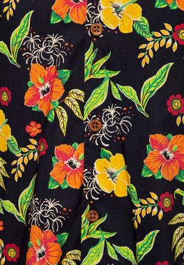 KingKerosin Kurzarmhemd Hibiscus Black mit tropischem All-over-Print & aus Bio-Baumwolle