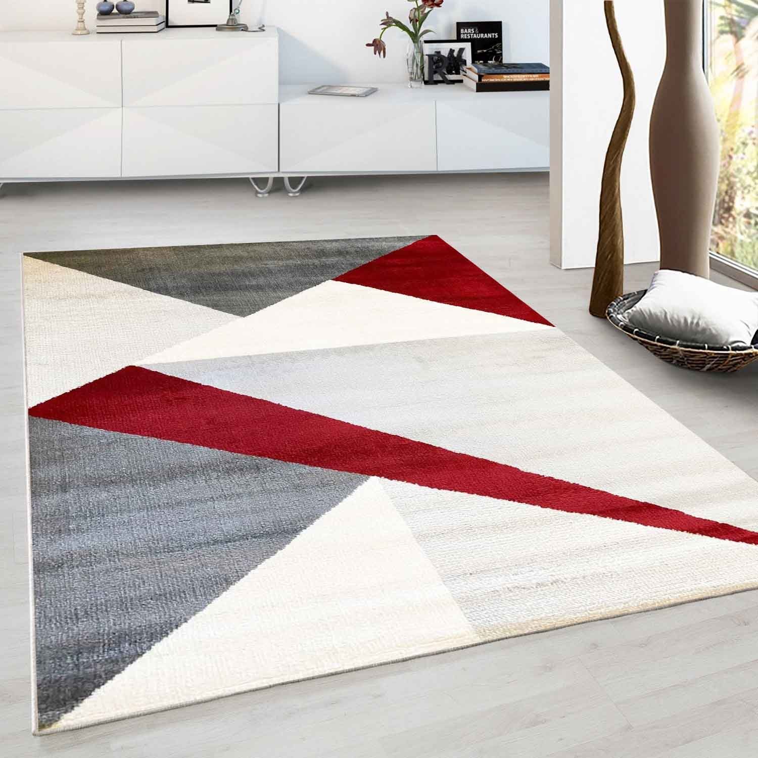 Geometrisches Schlafzimmer Teppich Teppich Wohnzimmer Rot, Vimoda, Muster Flur Teppich Rechteckig