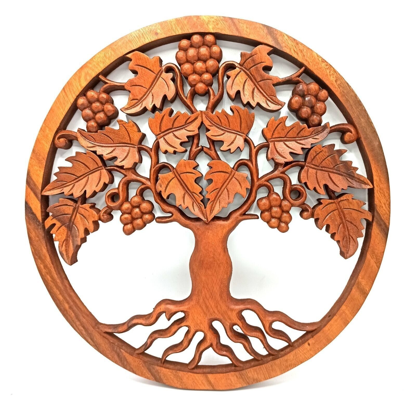 Wanddekoobjekt Lebensbaum Trauben Holzpaneel 3D Wandbild Baum des Lebens 40cm