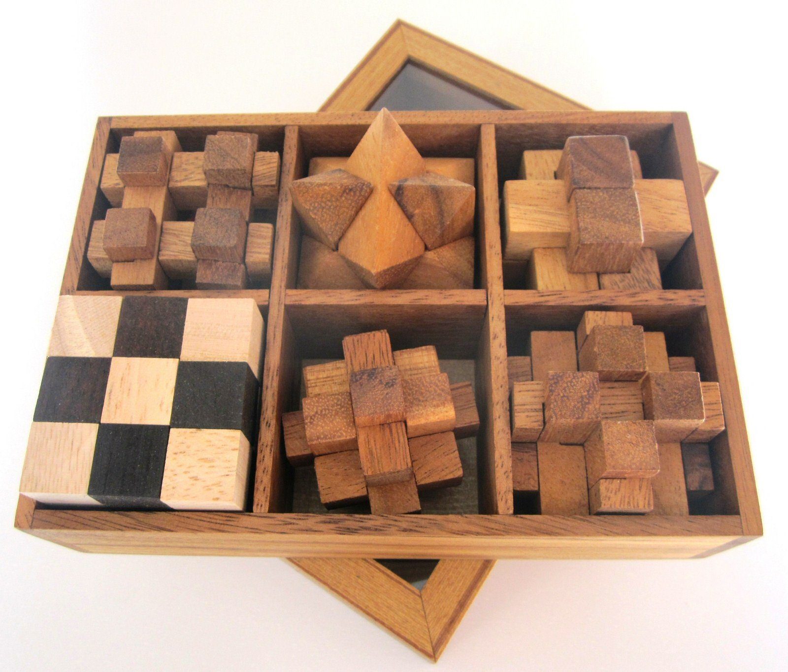 Logoplay Holzspiele Spiel, 6 Knobelspiele im Set in Geschenkbox aus Holz  mit transparentem DeckelHolzspielzeug