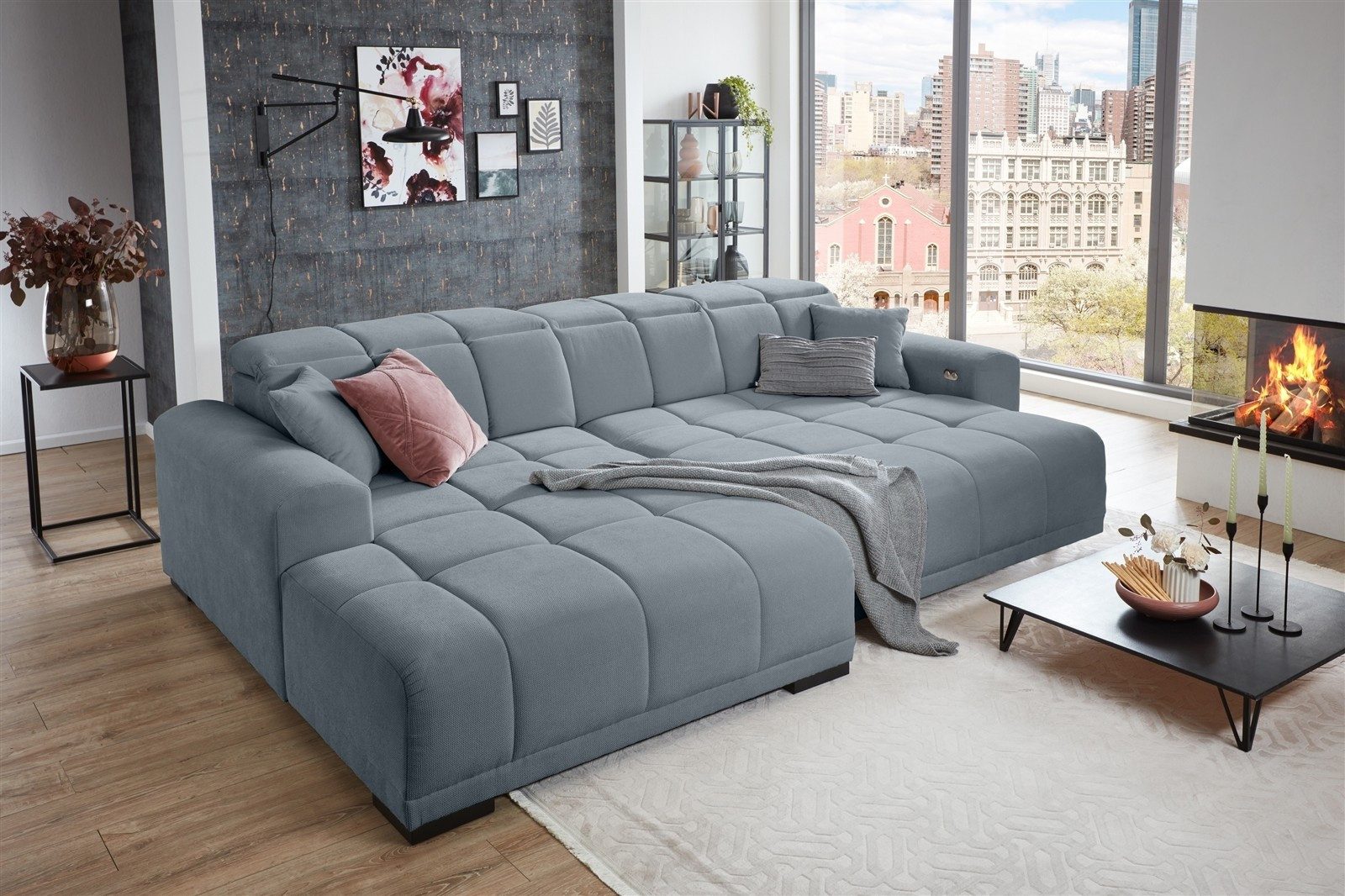 freiraum Wohnlandschaft Wohnlandschaft >Puppet< Kopfteilverstellung, Sitzverstellung, flieder, Kopfteilverstellung, Sitzverstellung, flieder - 301x113x195cm (BxHxT)