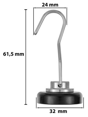 Poppstar Kleiderhaken Neodym Magnethaken extra stark drehbar, für magnetische Metalloberflächen, (4-St), (30 kg Haftkraft, Länge 5,3 cm, Durchmesser 3,2 cm)