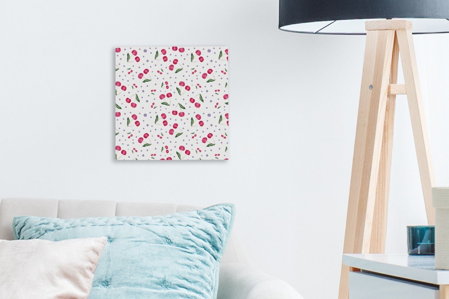 OneMillionCanvasses® Leinwandbild Kirschen St), Wohnzimmer für Bilder Schlafzimmer - - Weiß Muster, (1 Leinwand