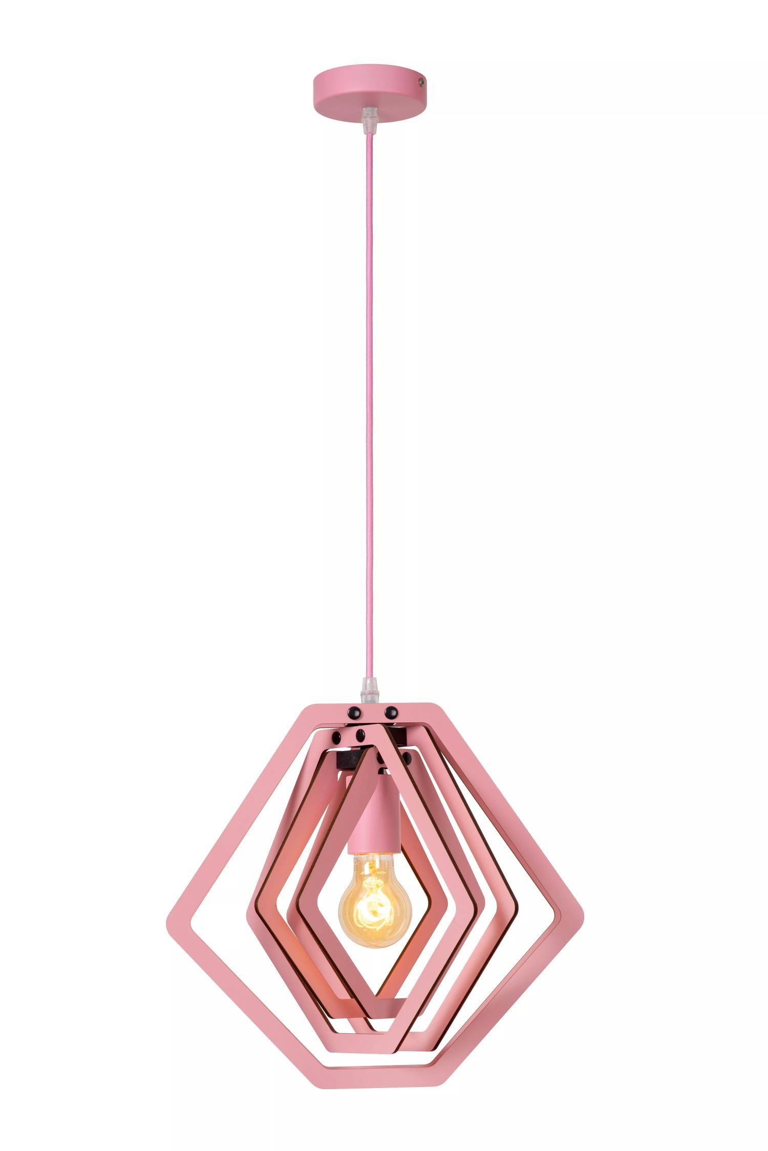 Licht-Erlebnisse Pendelleuchte JELON, ohne Leuchtmittel, Holz E27 Ø 33,5 cm rund H: max. 100 cm Rosa Modern Hängelampe
