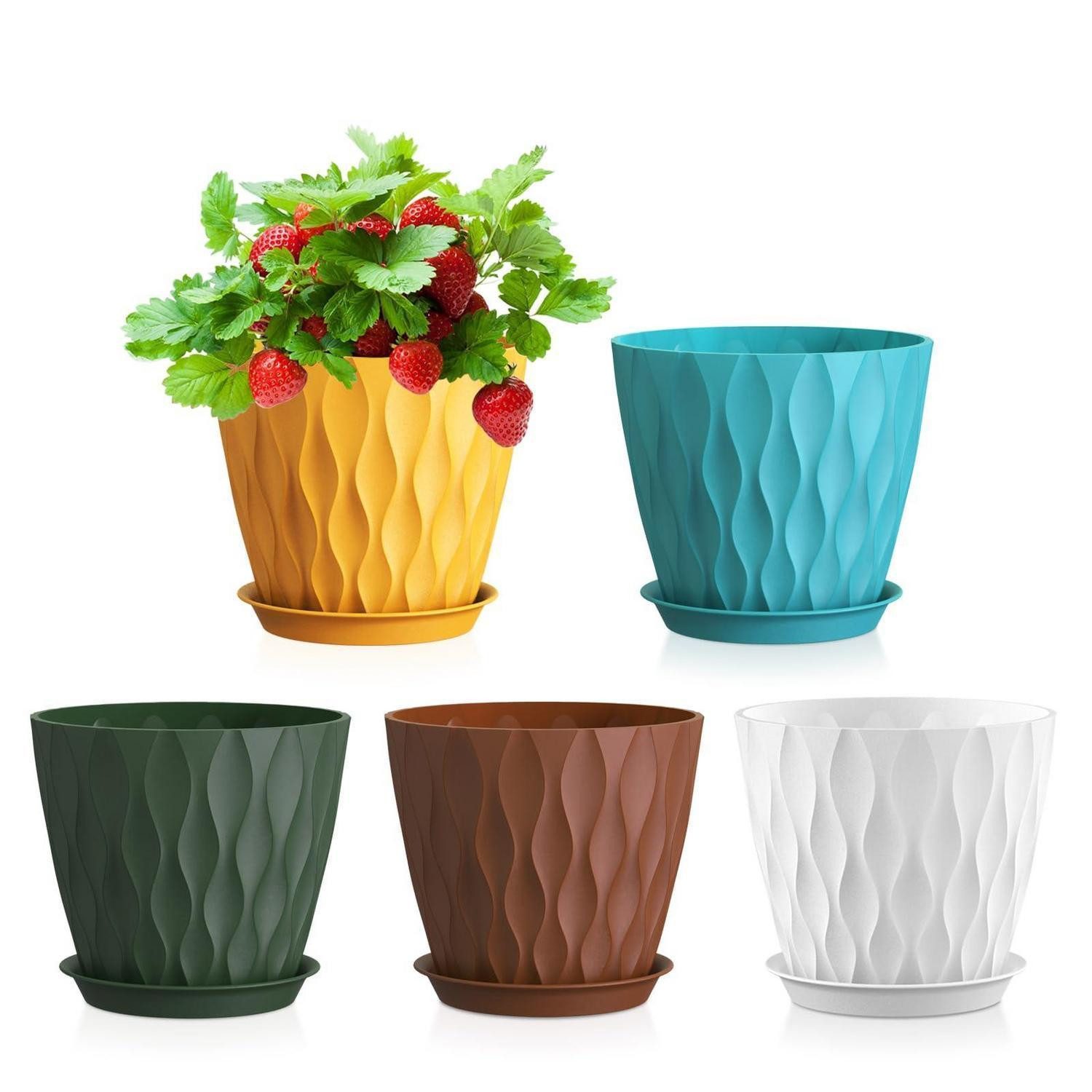 LuxusKollektion Blumentopf Blumentöpfe 5er Set Untersetzer Abflusslöcher Bunt Ø 12,7 cm 5er-Pack