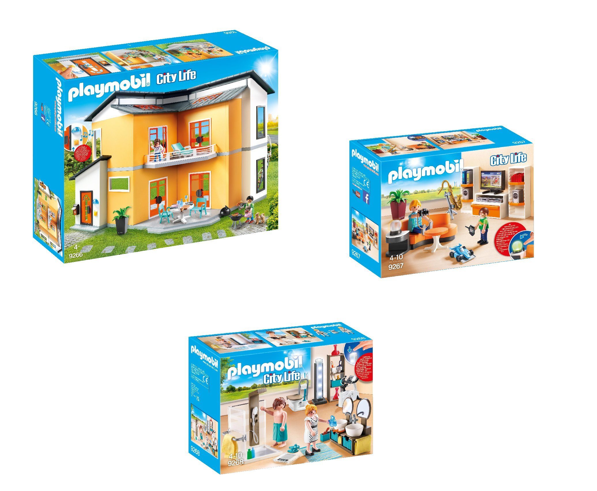 Playmobil® Konstruktions-Spielset 3er Set: 9266 Modernes Wohnhaus + 9267  Wohnzimmer
