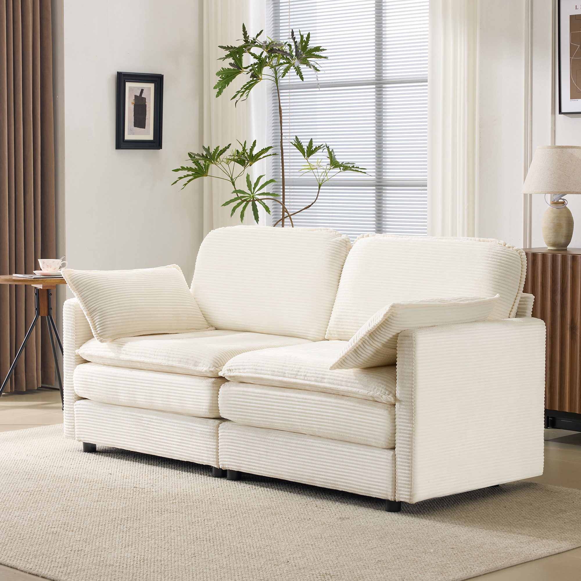 Odikalo Loungesofa Garten sofa 2-Sitzer, sofas wohnzimmer mit atmungsaktivem Stoff, Modernes minimalistisches 2-Sitzer-Sofa, bequem und geräumig, geeignet für Wohn-/Schlafzimmer, Weiß