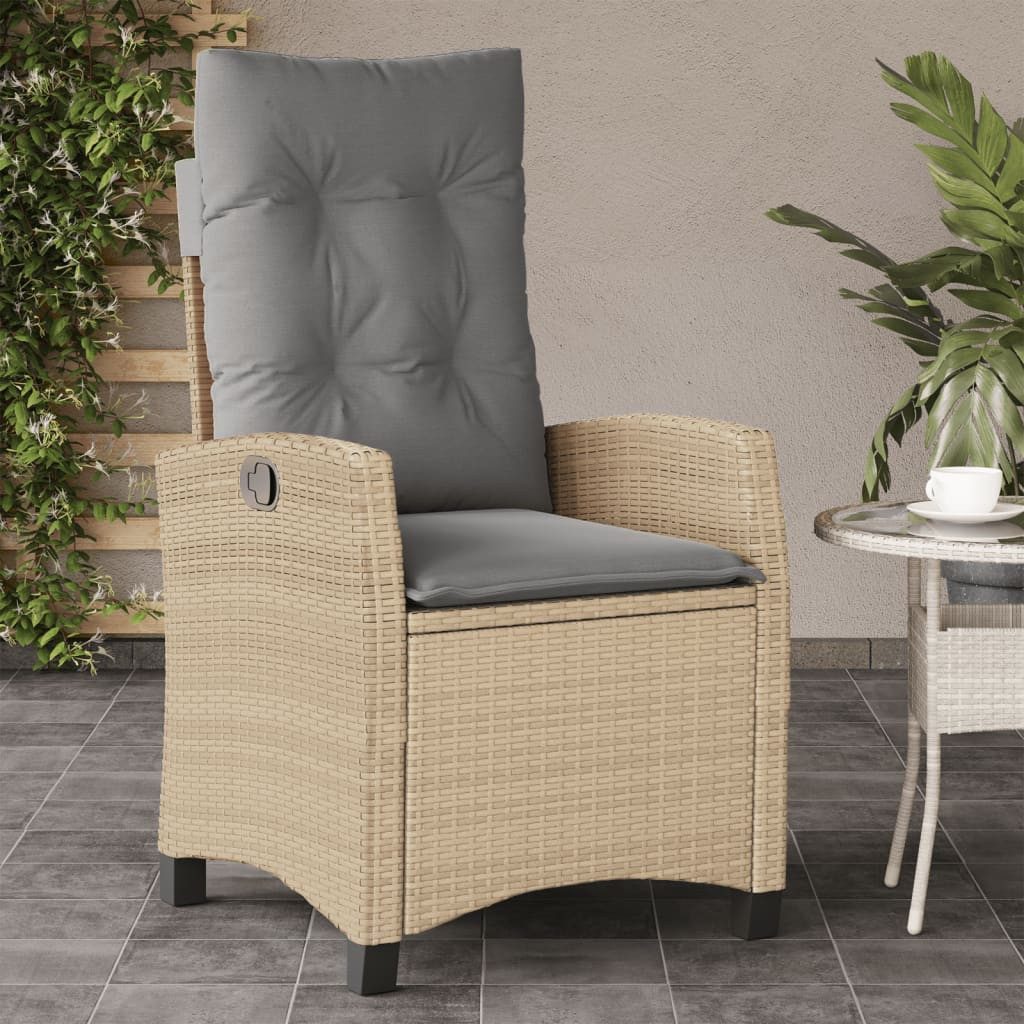 vidaXL Gartensessel, Outdoor Sessel mit Kissen Verstellbar Beigemischung Poly Rattan
