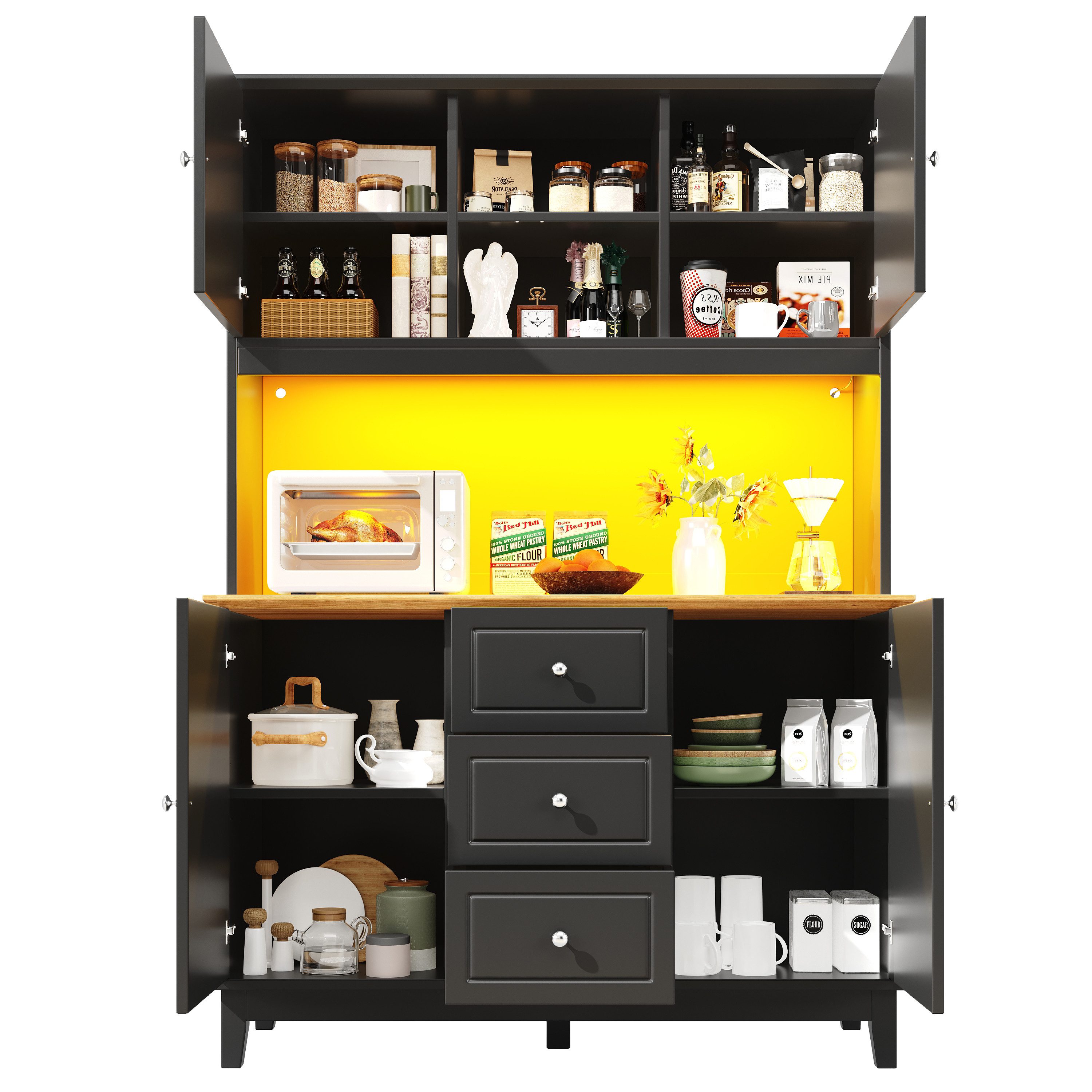 OKWISH Hochschrank Küchenschrank,Vitrinenschrank,Buffetschrank (LED-Hochsch günstig online kaufen