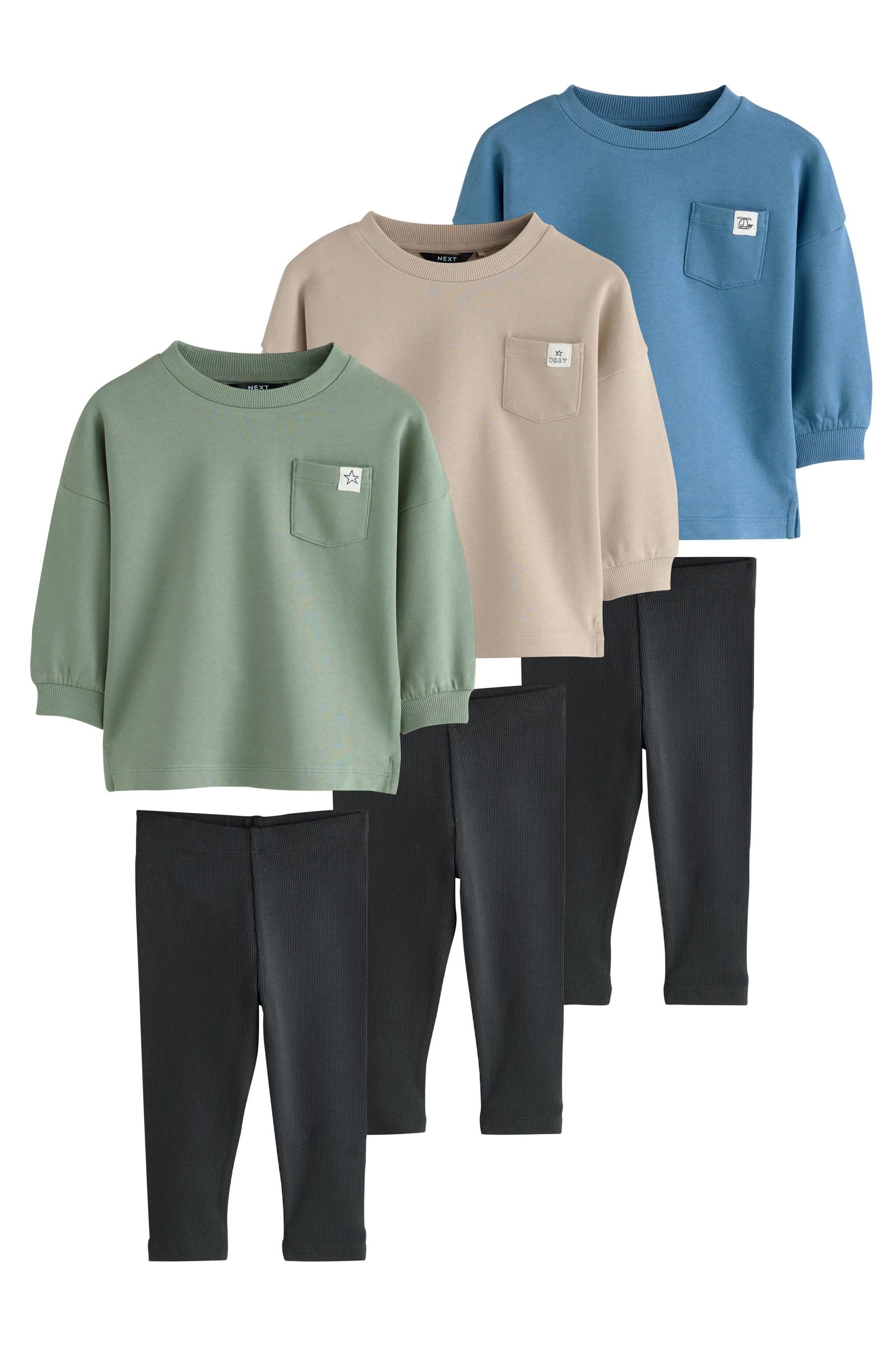 Next Langarmshirt & Leggings Langarmoberteil und Leggings im 3er-Set (6-tlg)