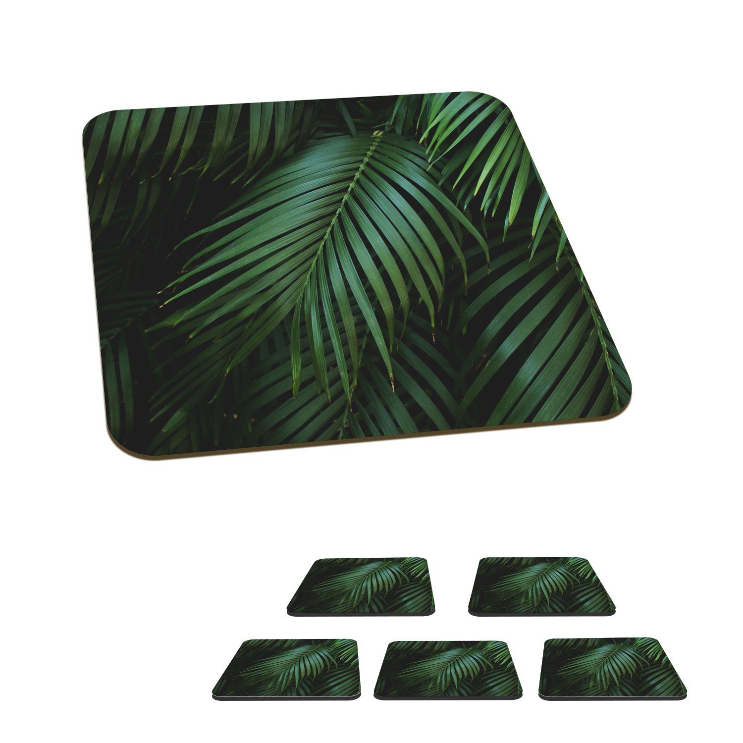 MuchoWow Glasuntersetzer Palmenblätter - Palmen - Tropisch, Zubehör für Gläser, 6-tlg., Glasuntersetzer, Tischuntersetzer, Korkuntersetzer, Untersetzer, Tasse