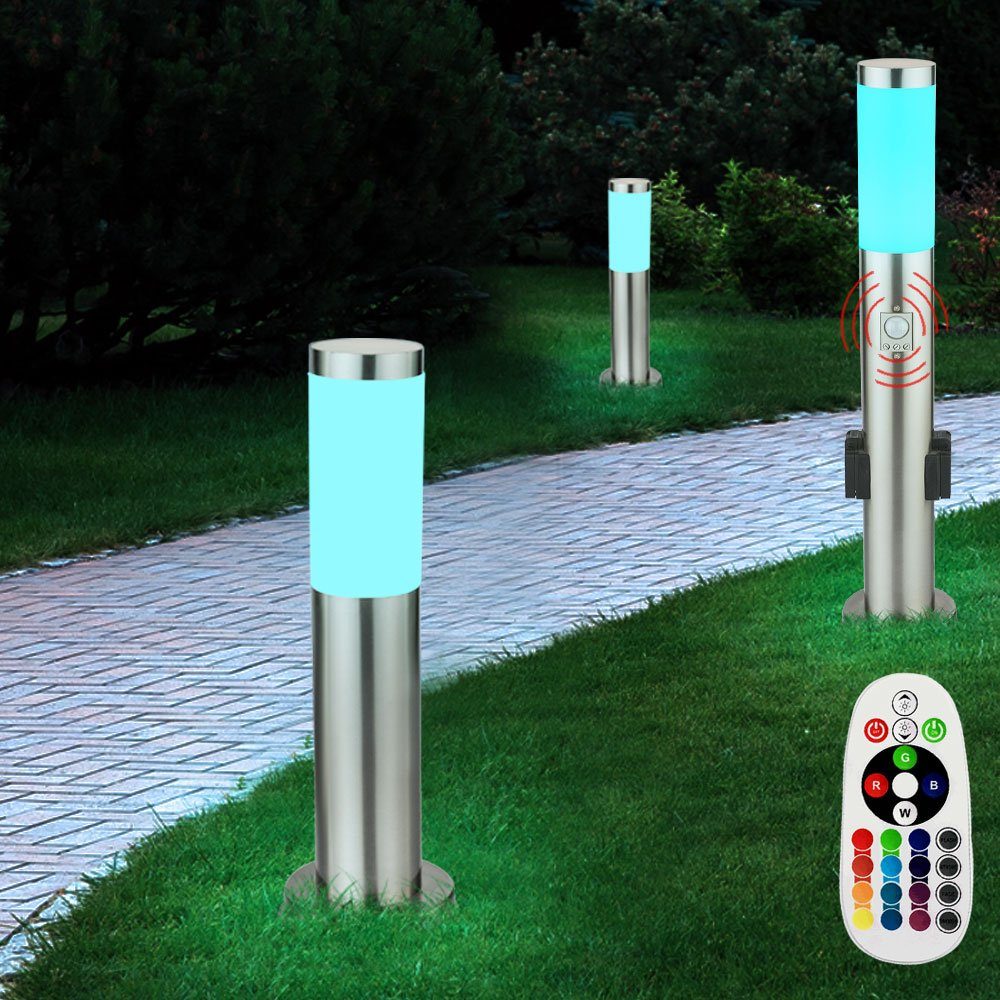 Set Leuchtmittel etc-shop Leuchten Fernbedienung Garten Lampen Außen 3er Farbwechsel, LED LED RGB Dimmer inklusive, Warmweiß, Außen-Stehlampe,