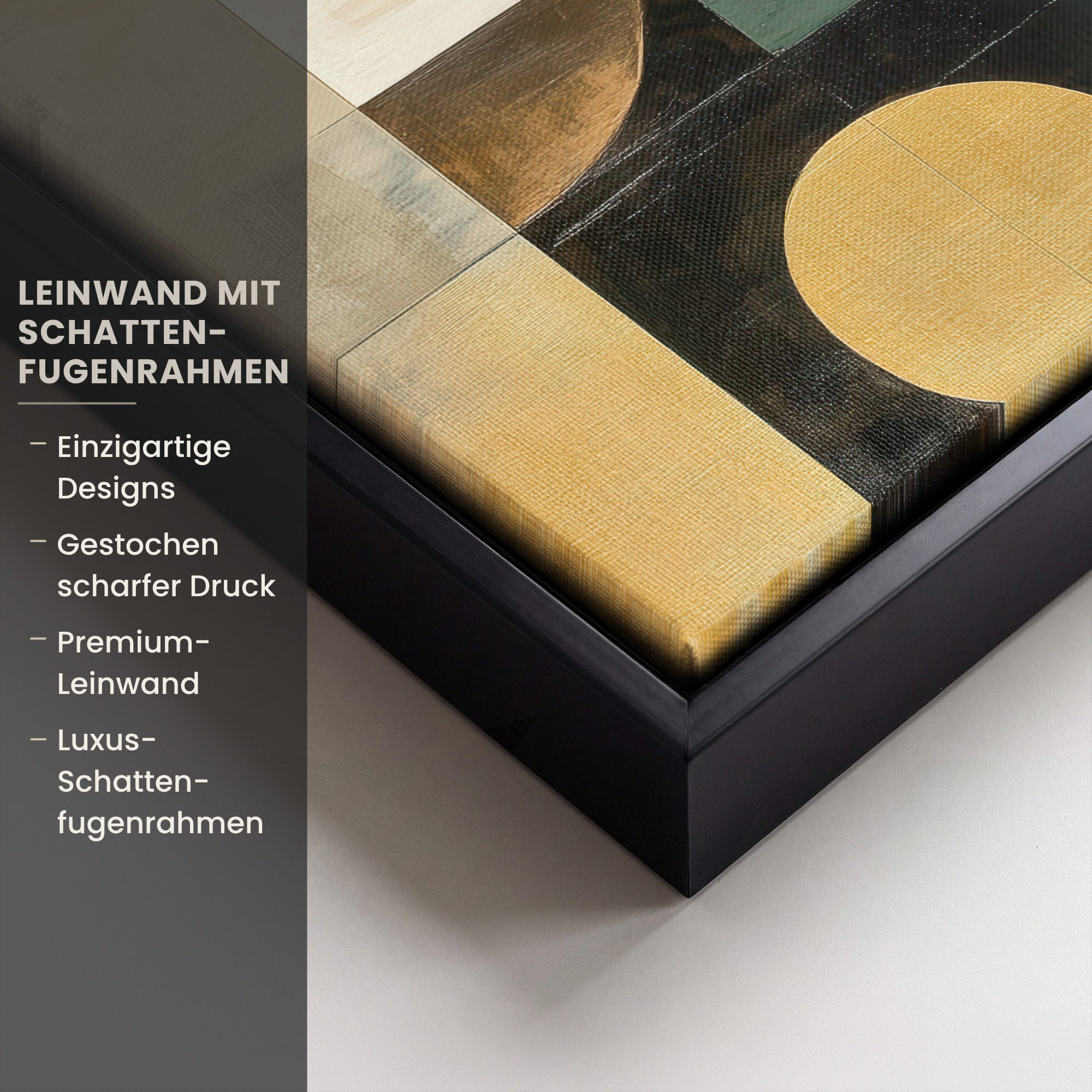 OneMillionCanvasses® Leinwandbild mit Rahmen - Abstrakt - Gold - Bronze - Formen - Geometrisch, Fotodruck (1 St), Leinwand Bilder Klein, Wand Dekoration Aesthet – Bild 3 von 5
