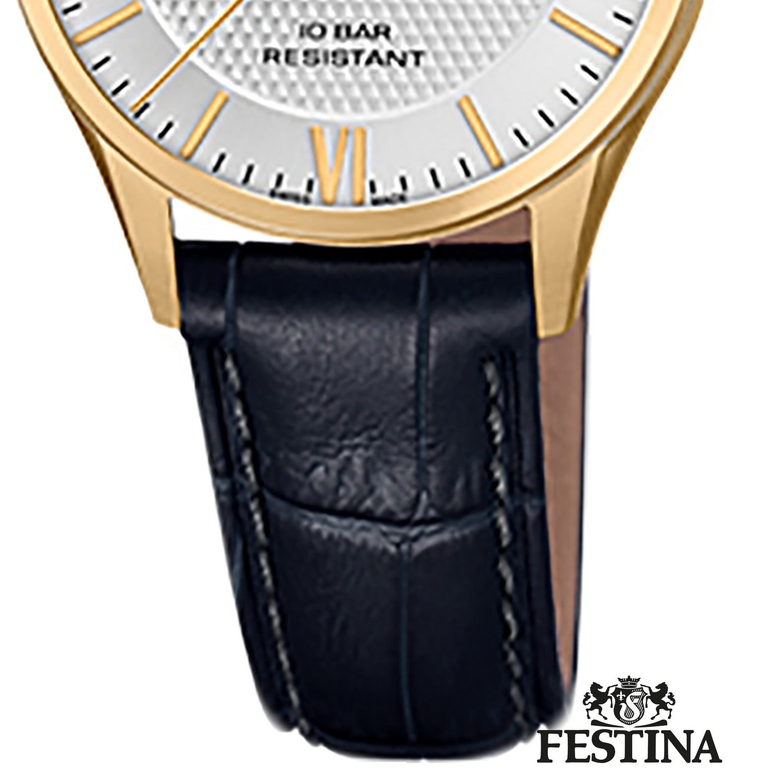 Festina Quarzuhr Festina Damen Uhr F20011/1 Leder, (Analoguhr), Damen Armbanduhr rund, Lederarmband schwarz, Elegant