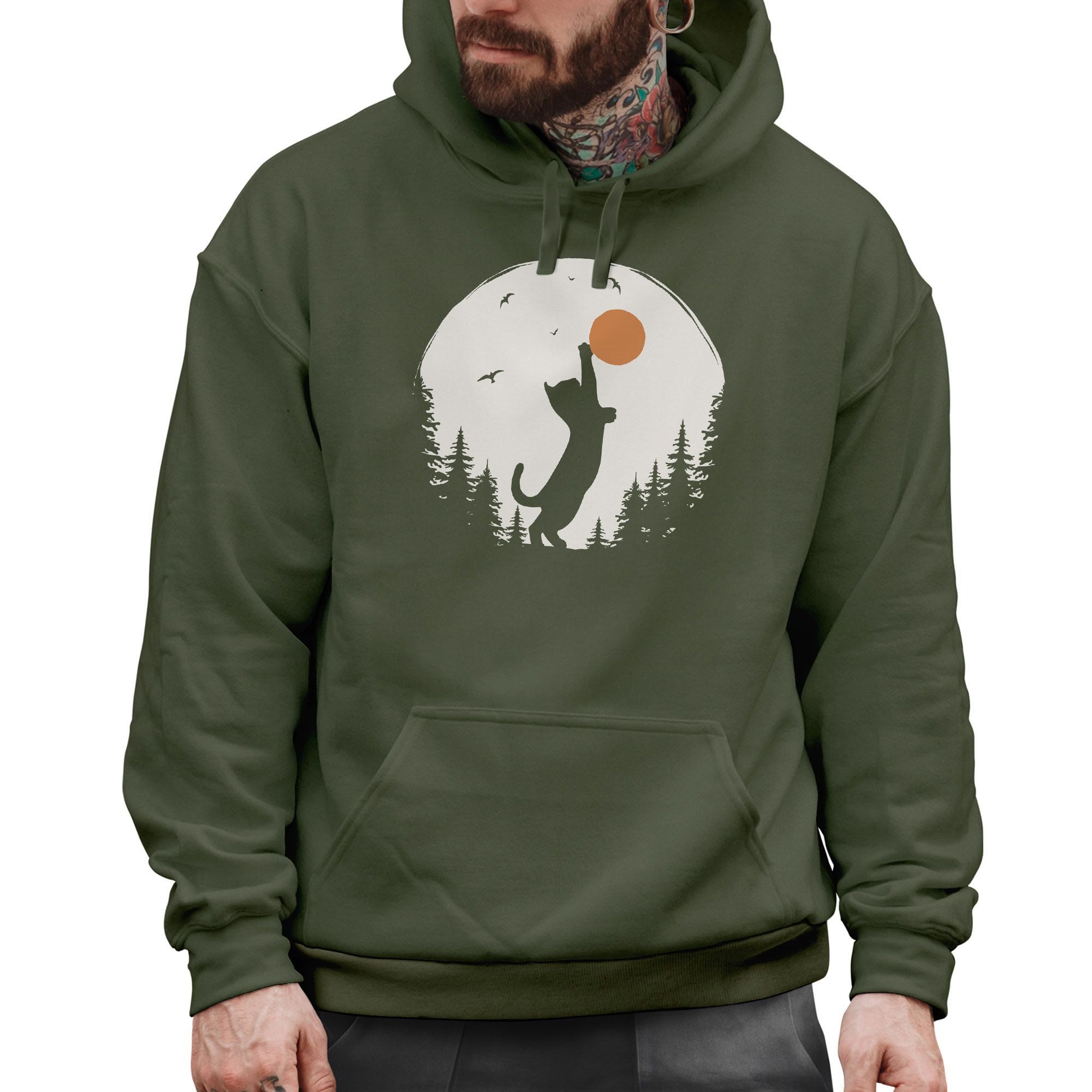 Neverless Hoodie Hoodie Herren mit Frontprint Katze Silhouette Natur Aufdru günstig online kaufen