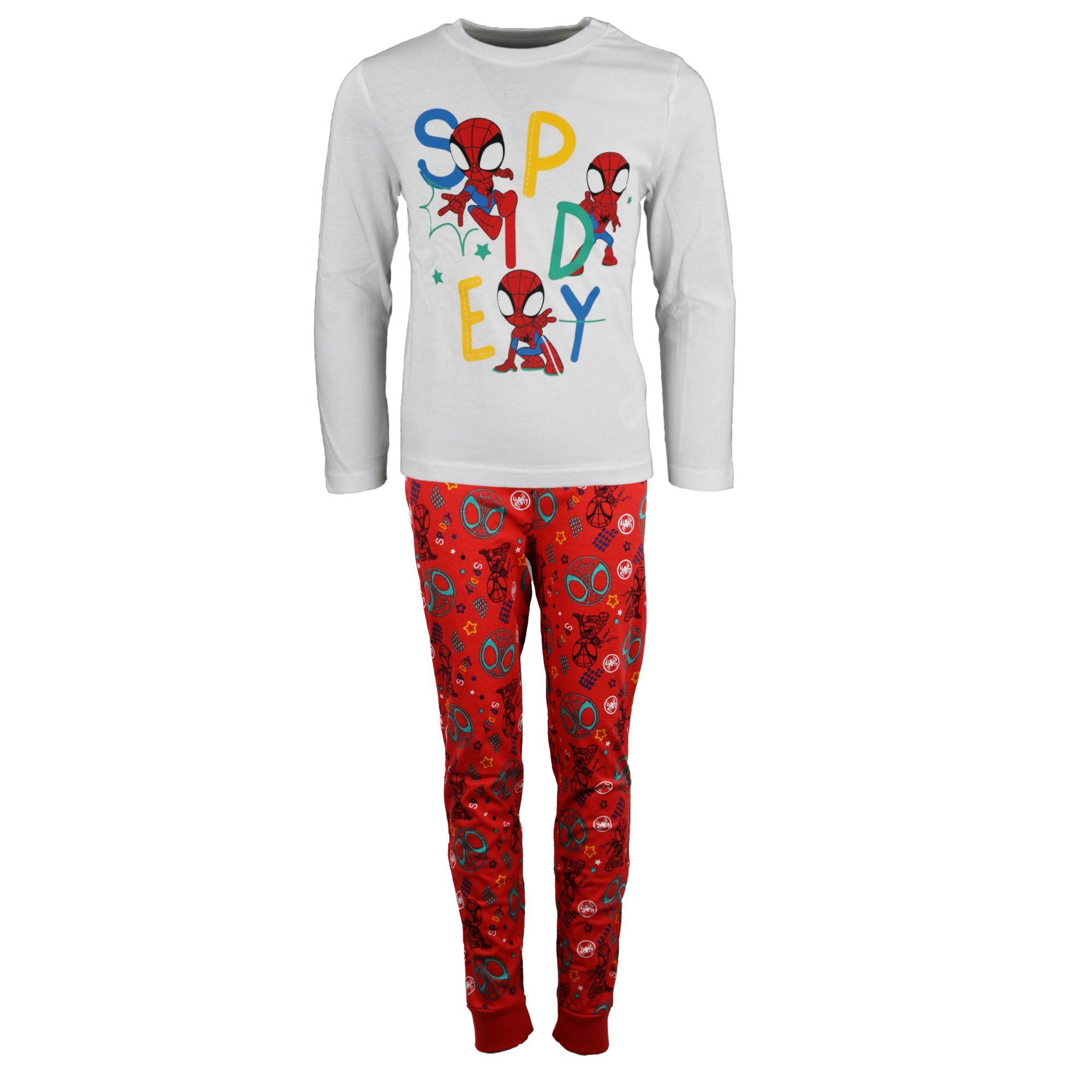 MARVEL Schlafanzug Spiderman Spidey Kinder Schlafanzug Pyjama Gr. 104 bis 134 Weiß
