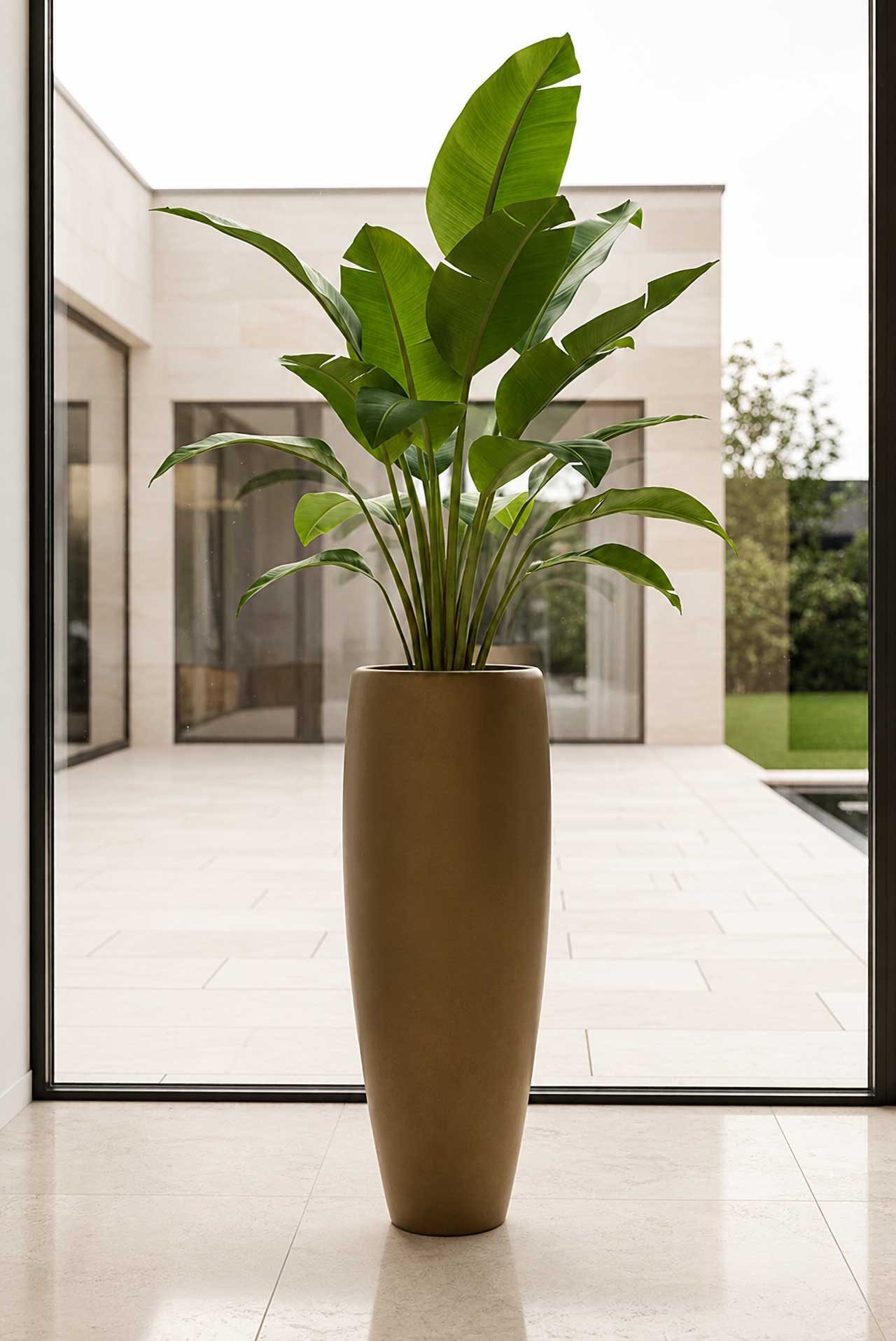 VIVANNO Pflanzkübel Fiberglas XELA Rund - Antikgold Matt (1 St), 34x92 cm