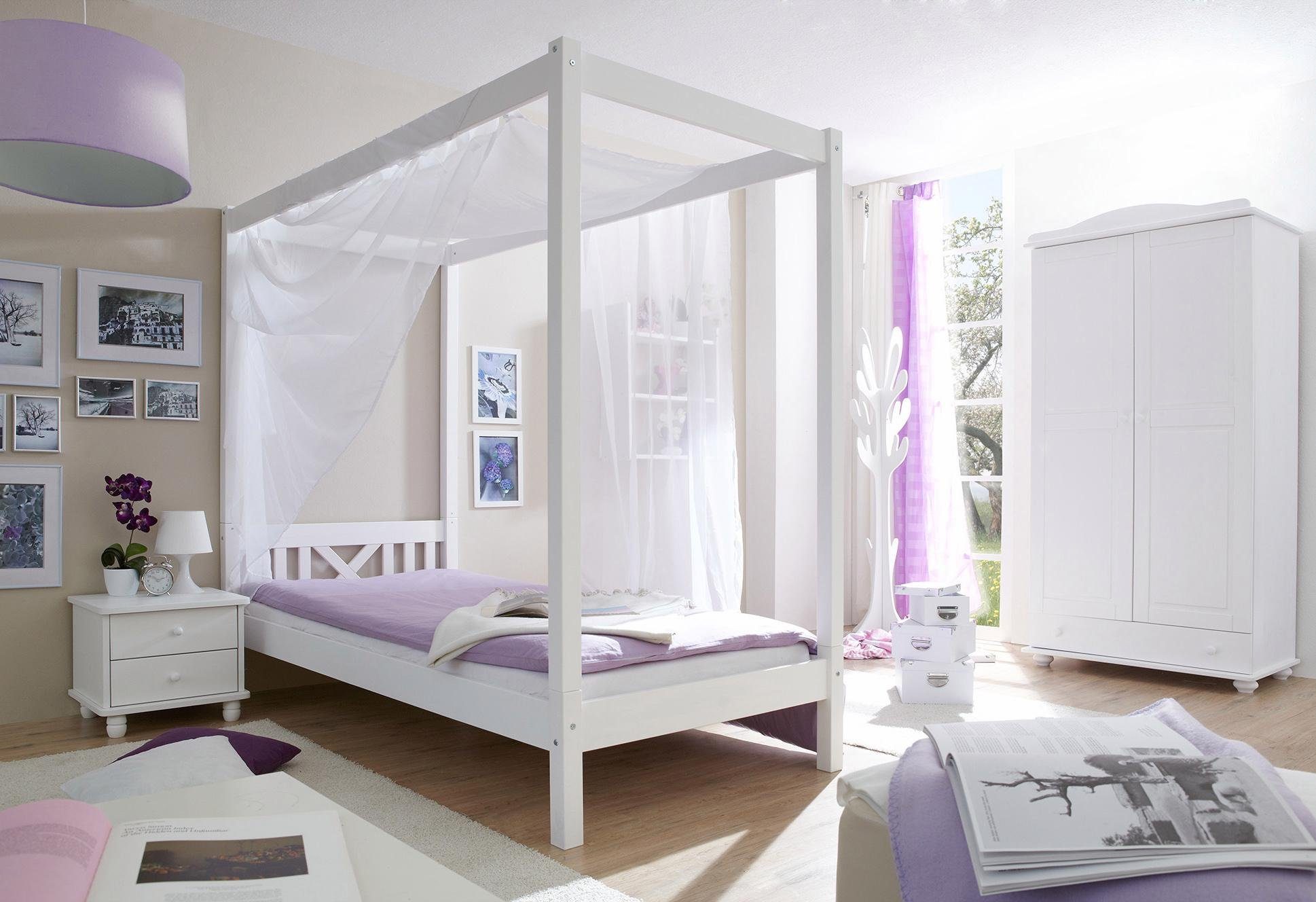 Ticaa Himmelbett LaLuna, Himmelbett, aus Kiefer Massivholz, inkl. Rollrost