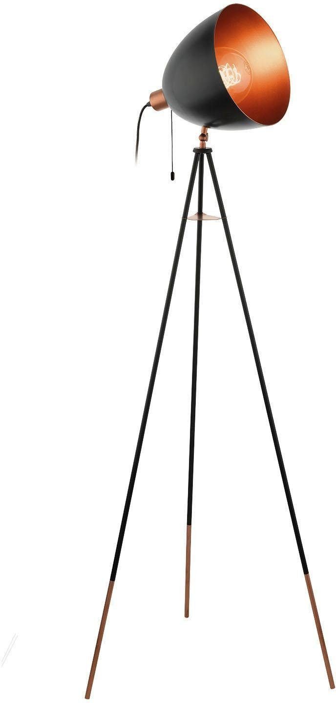 EGLO Stehlampe CHESTER Stehlampe, E27, IP20, Vintage, Stahl, Wohnzimmerlampe, Lampe, Ein-/Ausschalter, ohne Leuchtmittel, Stehleuchte, H149,5 cm, schwarz, kupfer, 1X60W exkl.