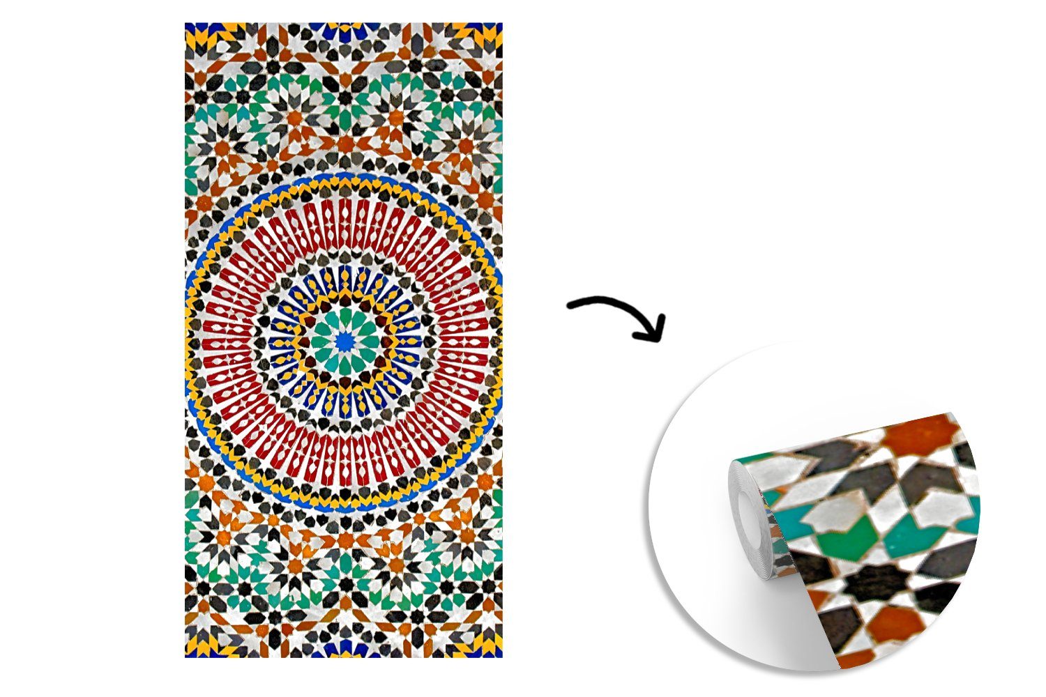 eines Vliestapete von St), Fototapete MuchoWow marokkanischen Matt, oben, für bedruckt, Küche, Wohnzimmer Schlafzimmer Ansicht Fototapete (2 Mosaiks