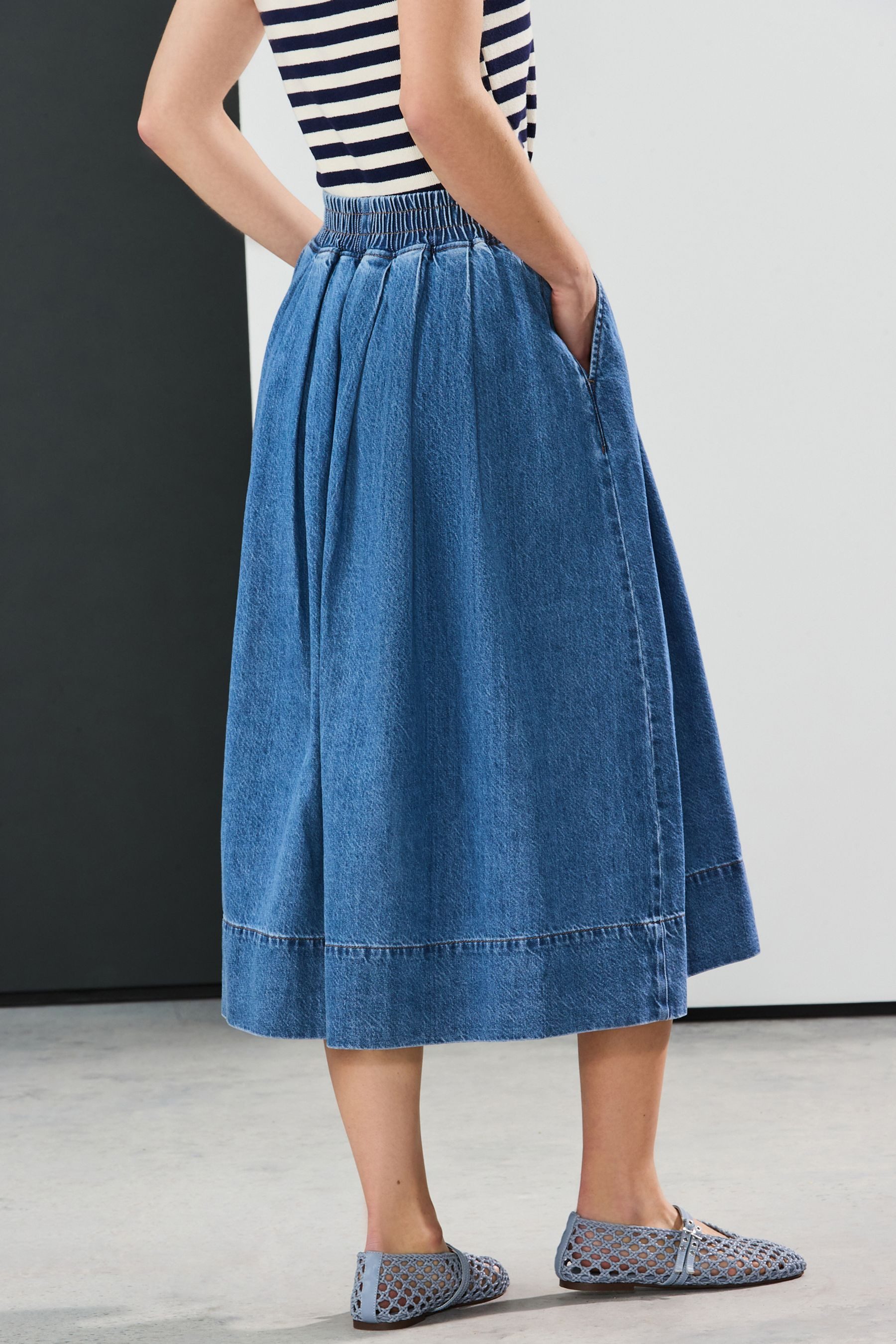 Next Midirock Ausgestellter Midi-Jeansrock in A-Linie günstig online kaufen