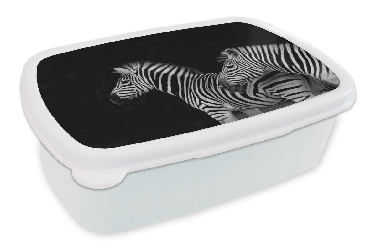 MuchoWow Lunchbox Zebra - Weiß - Tiere - Schwarz, Kunststoff, (2-tlg), Brotbox für Kinder und Erwachsene, Brotdose, für Jungs und Mädchen | Lunchboxen
