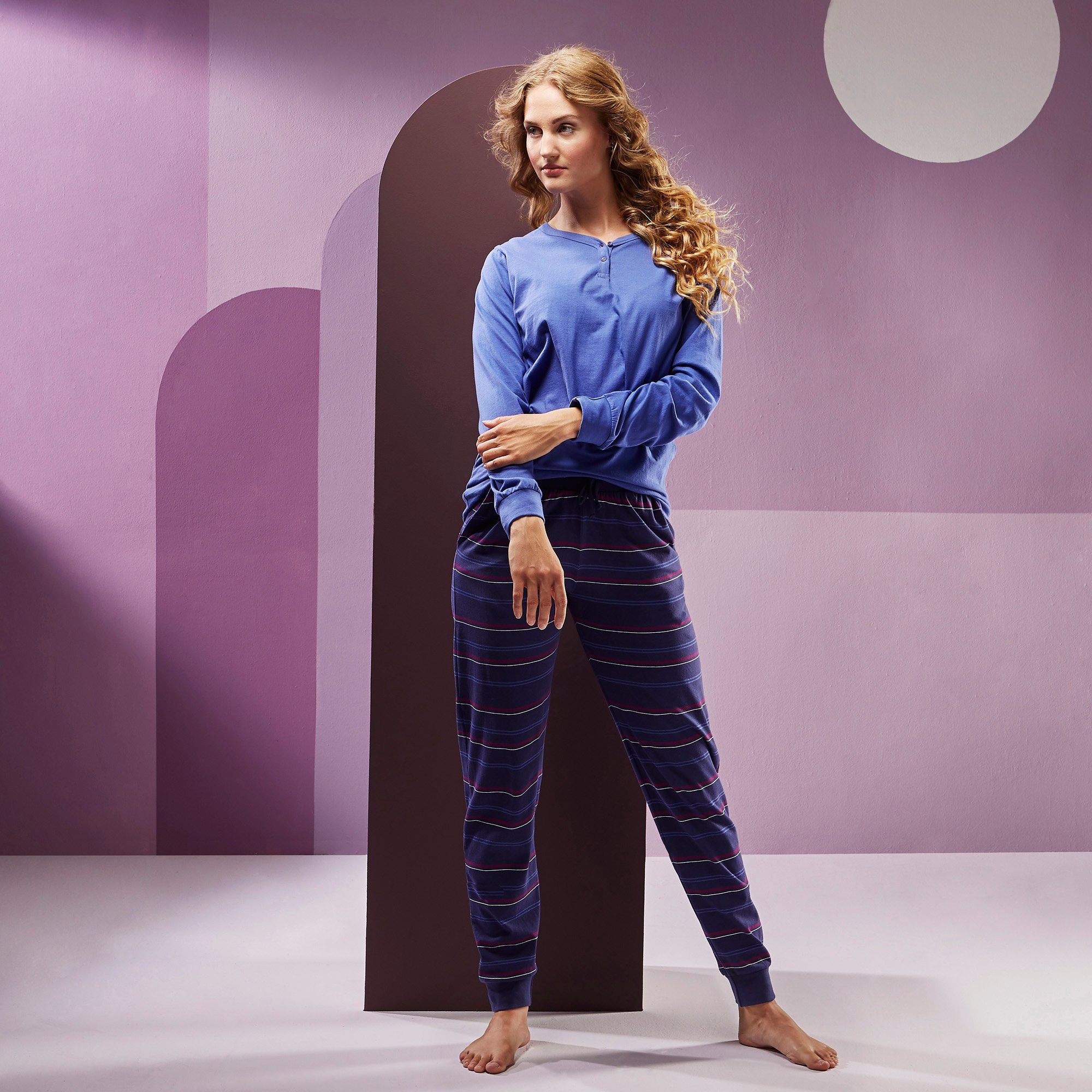 REDBEST Pyjama Damen-Schlafanzug Single-Jersey Streifen günstig online kaufen