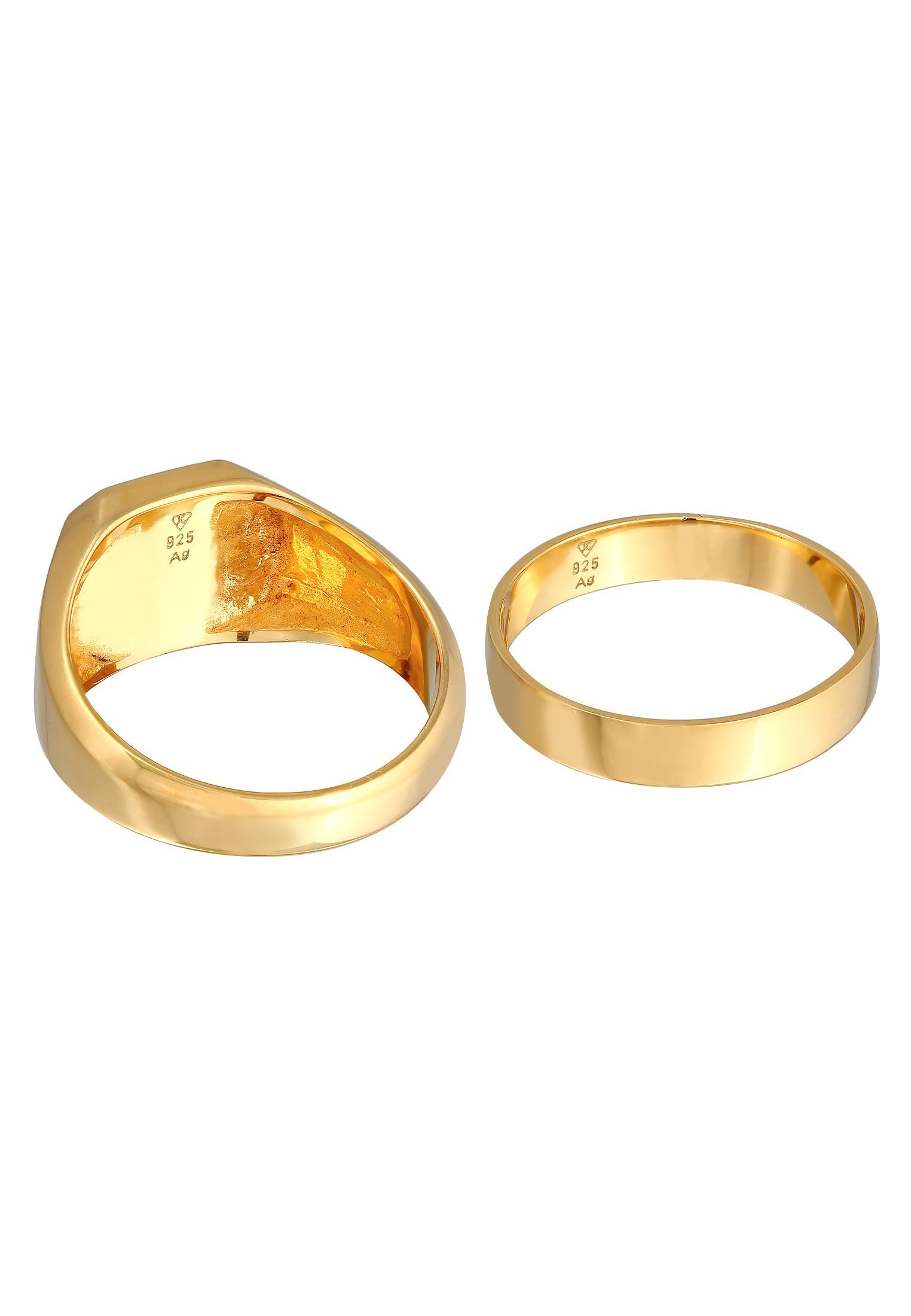 Kuzzoi Ring-Set Kuzzoi Silber Bandring 925 Set Gold Siegelring