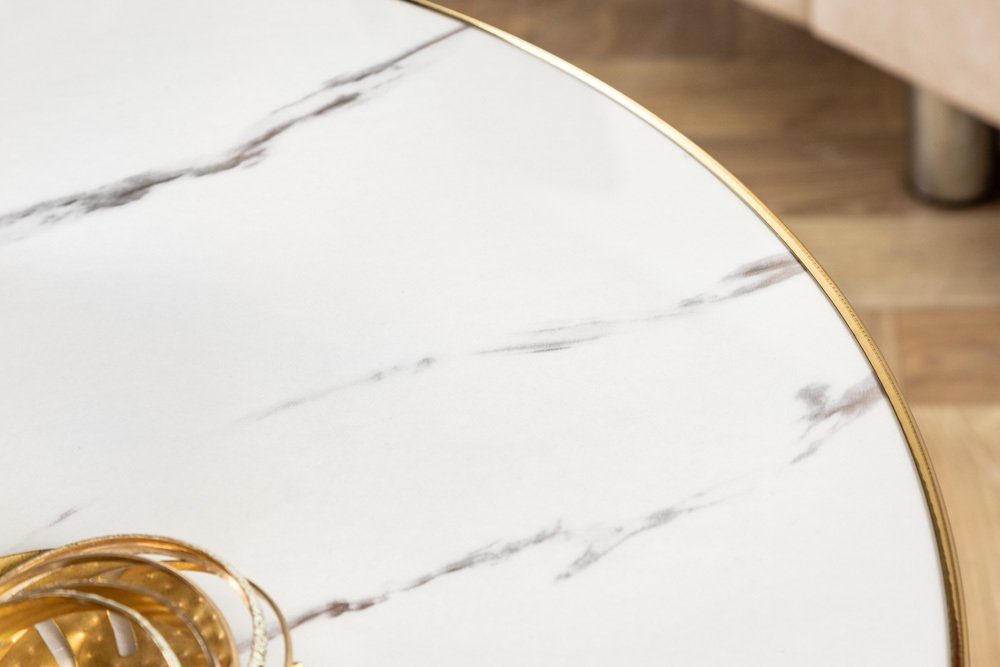riess-ambiente Couchtisch PARIS Ø60cm weiß · weiß Acrylglas Metall-Beine gold weiß Wohnzimmer Marmor-Design · rund | · / weiß · | (Einzelartikel, 1-St)