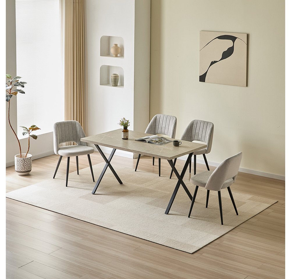 PPkrimnel Polsterstuhl Esszimmerstuhl mit vertikaler Steppung & ergonomischer Hohllehne (4 St), Chenille Wohnzimmerstuhl mit Metallbeinen, 4er-Set