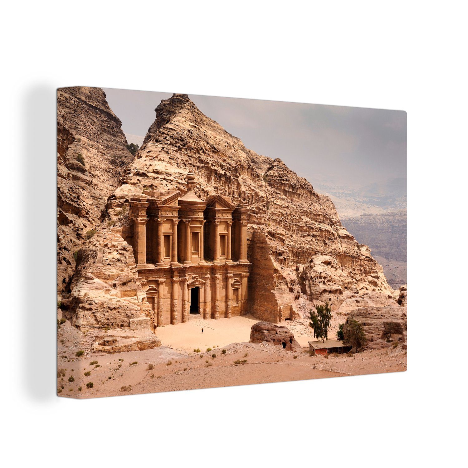 OneMillionCanvasses® Leinwandbild Ein in den Fels gehauenes Gebäude in der Stadt Petra, (1 St), Wandbild Leinwandbilder, Aufhängefertig, Wanddeko, 30x20 cm