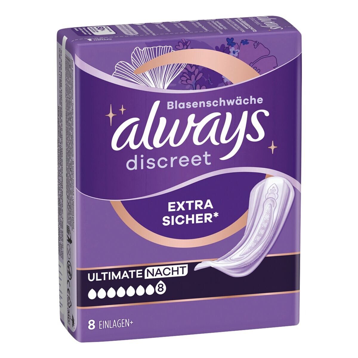 always Inkontinenz-Einlage Discreet + Ultimate Nacht, 8, 8-St., Saugstärke 8 - starke Blasenschwäche
