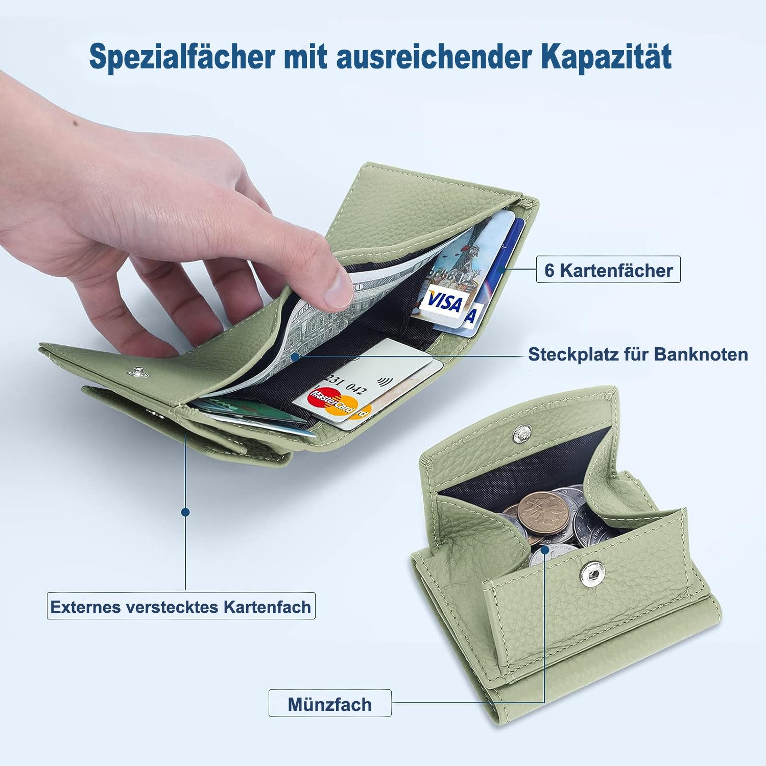 Cachito Mini Geldbörse Schlichte kleine Geldbörse aus Leder für Frauen (1-tlg), mit Kartenschlitz, RFID-Diebstahlschutzbürste, 10 x 7 x 3cm