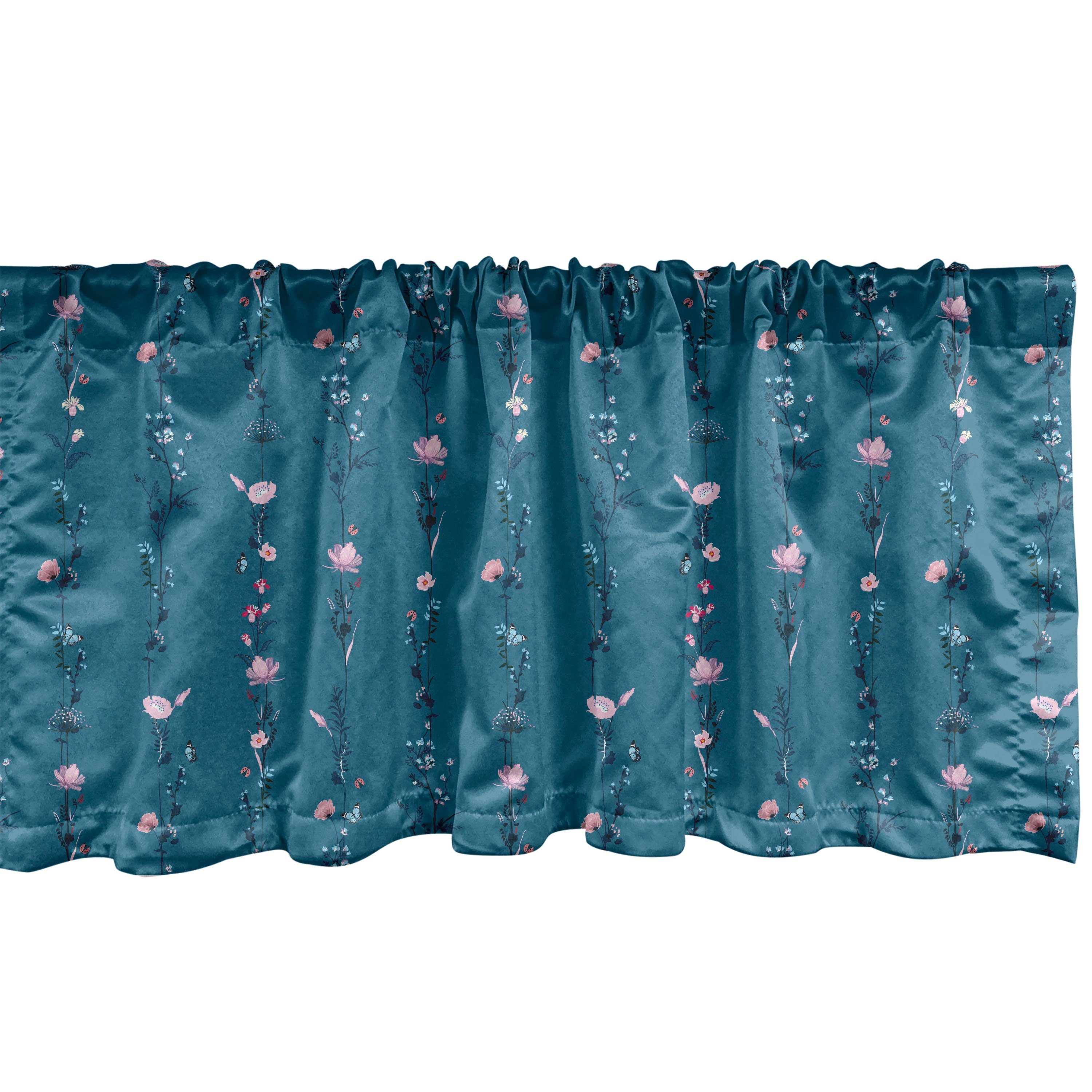 Scheibengardine Vorhang Volant für Küche Schlafzimmer Dekor mit Stangentasche, Abakuhaus, Microfaser, Blumen Rhythmische Blumen und Blätter