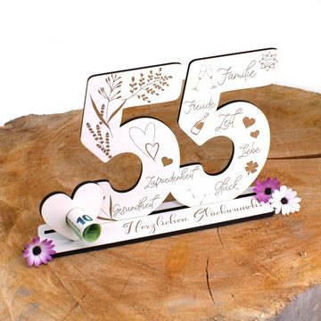 Dekolando Deko-Buchstaben Aufsteller Zahlen 55 Geburtstag Herzlichen Glückwunsch Geldgeschenk (weiß, 3tlg), 17 x 24 cm