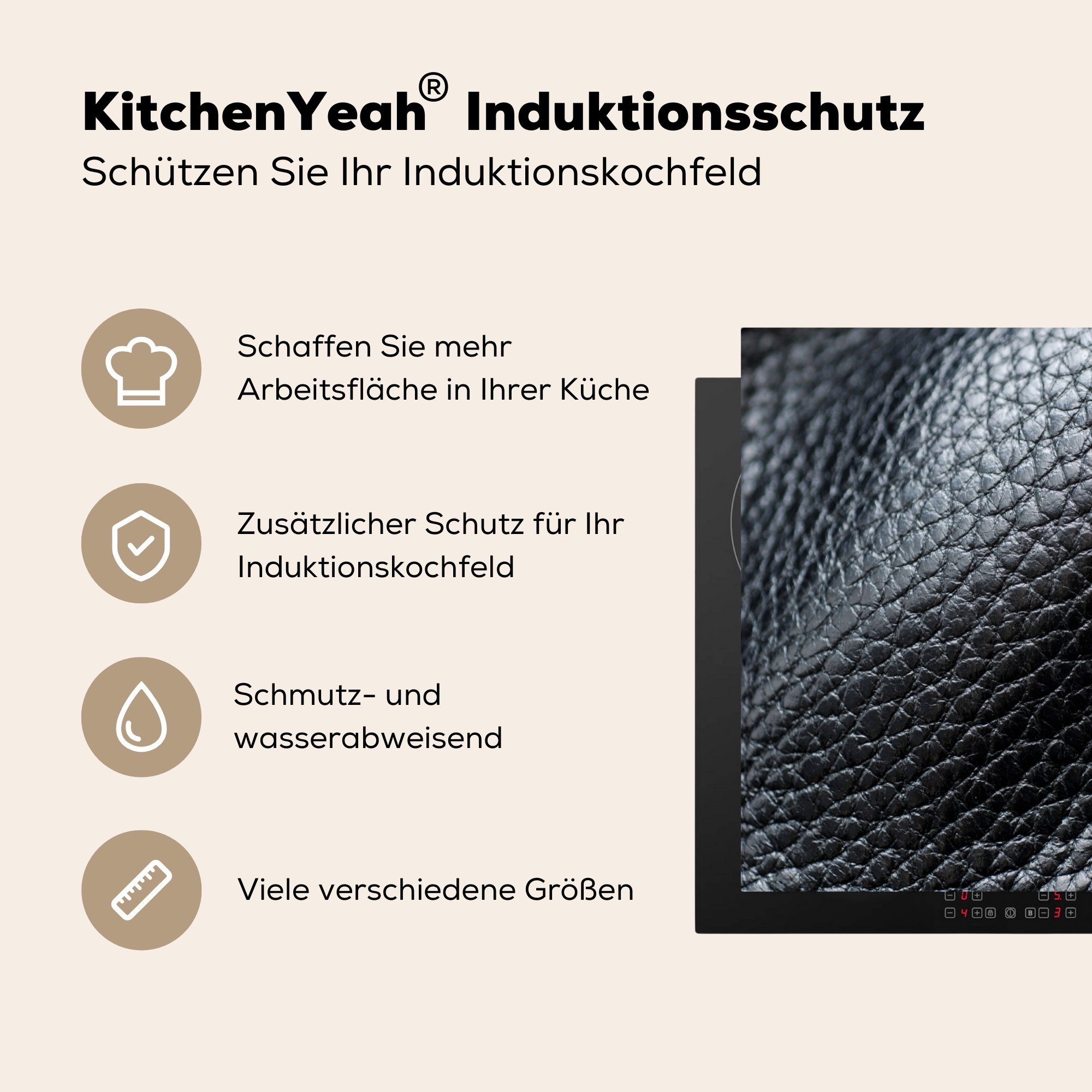 Leder Induktionsschutz, Herdblende-/Abdeckplatte tlg), cm, (1 Schwarz - 57x51 - Textur Induktionskochfeld, - MuchoWow Ceranfeldabdeckung Vinyl, Hell,