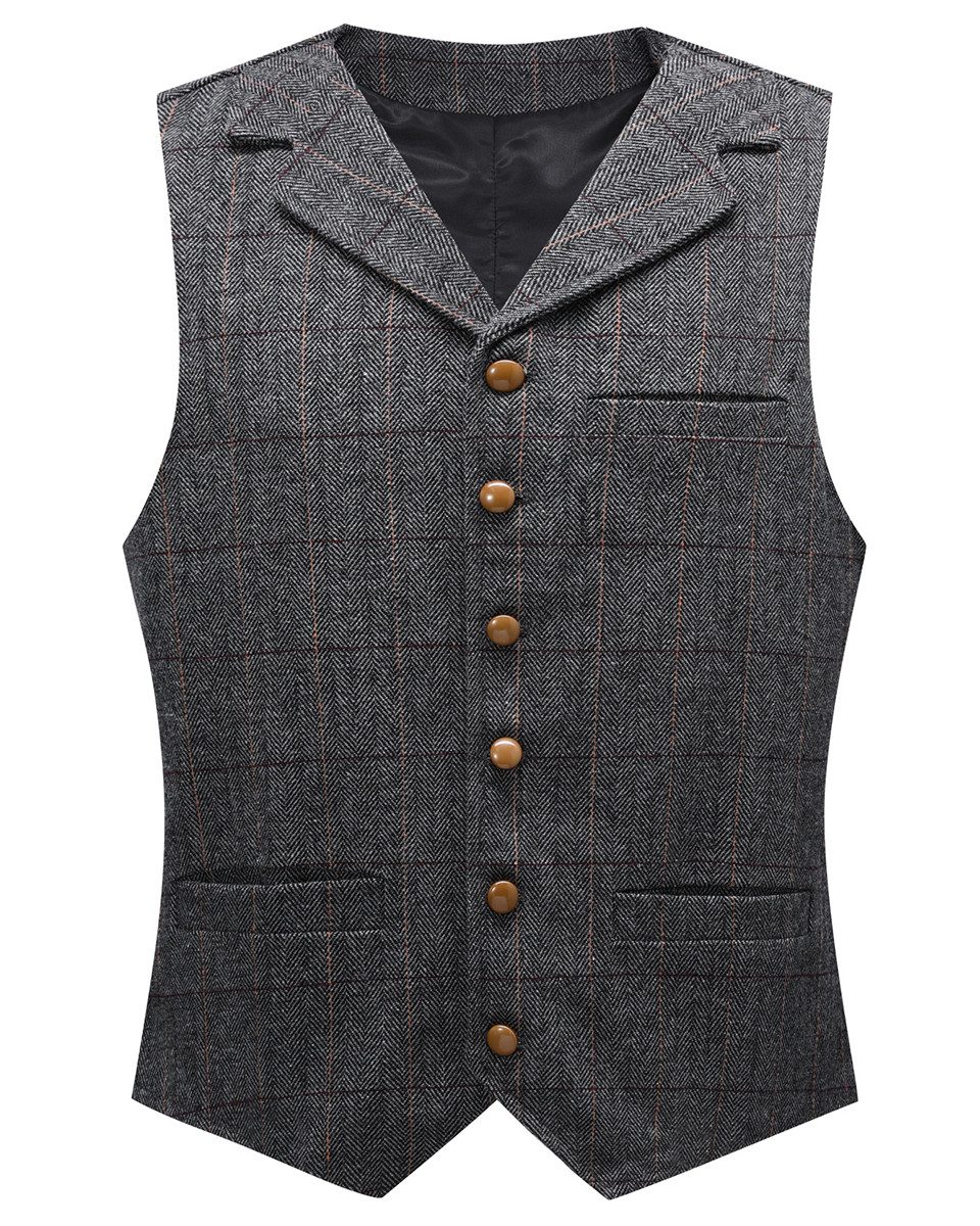 Allthemen Anzugweste mit Reverskragen Fischgrätmuster Herrenweste klassische Anzugweste
