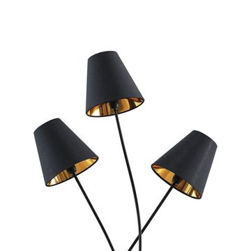 Lindby Stehlampe Komalie, Leuchtmittel nicht inklusive, Modern, Eisen, Textil, Schwarz, gold, 3 flammig, E14, Stehleuchte