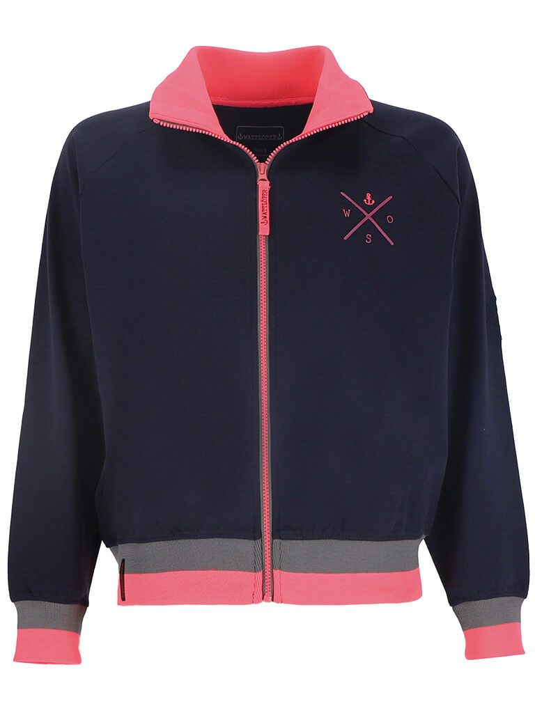 Wattlöper Sweatjacke 50816 Damen Sweatjacke Schriftzug X-Stick "Anker-O-S-W" mit Stehkragen Frontreißverschluss, Maritimes Design, Vielseitig kombinierbar