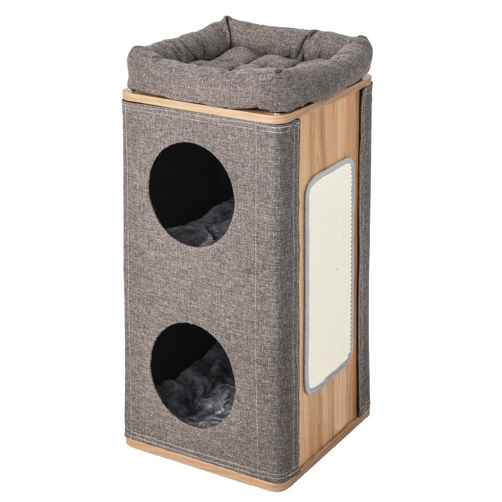 KOMFOTTEU Tierhaus 3-stufiger Katzenhöhle, mit Kratzbrett & abnehmbarem Mat günstig online kaufen
