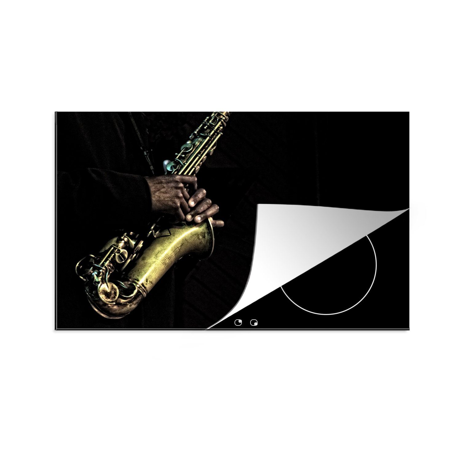 Schutz für Vinyl, Induktionskochfeld die Saxophonisten, Hände Herdblende-/Abdeckplatte eines (1 81x52 tlg), MuchoWow cm, küche, Ceranfeldabdeckung
